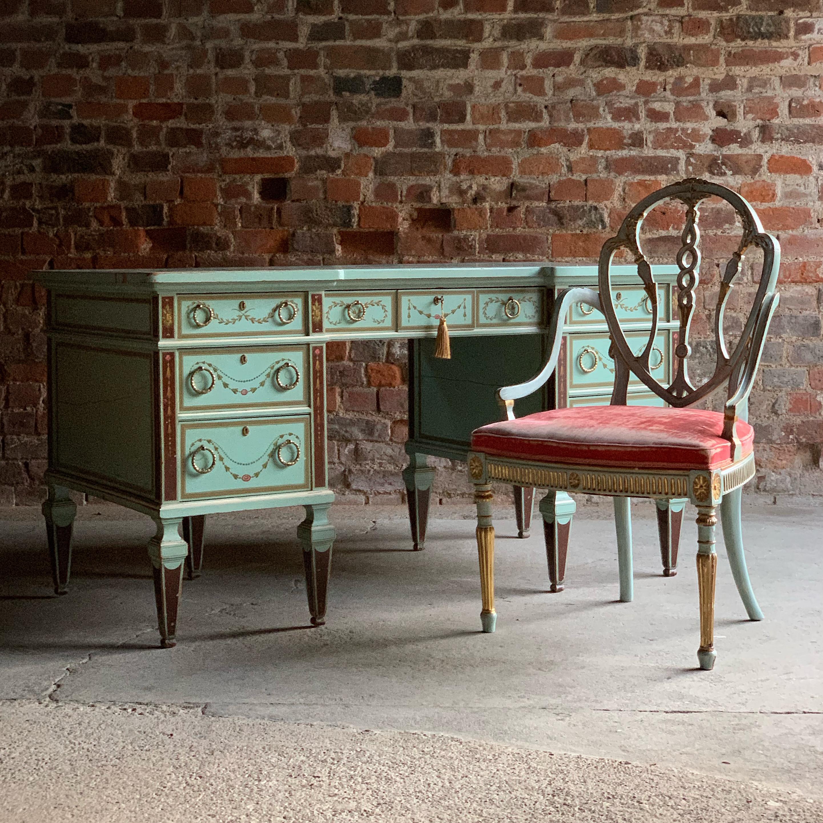 Countess Anastasia Mikhailovna de Torby,(1892-1977), also known as Lady Zia Wernher 

A green painted mahogany desk in George III style, circa 1890, with Hobbs locks throughout, with a later label to the interior for Lady Zia Wernher, together