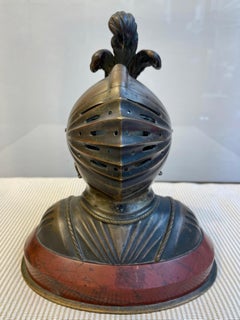 Antique Desk Clock by André Romain Guilmet, Knight Helmet, Circa 1860