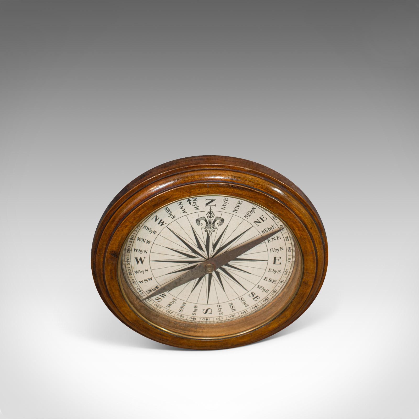 Antique Desk Compass, English, Oak, Maritime, Ship, Regency, circa 1830 In Good Condition In Hele, Devon, GB