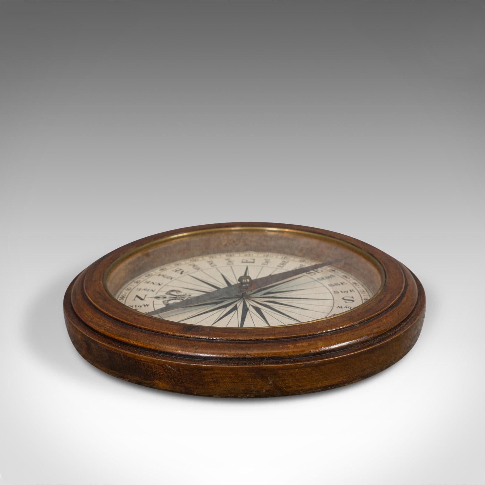 19th Century Antique Desk Compass, English, Oak, Maritime, Ship, Regency, circa 1830