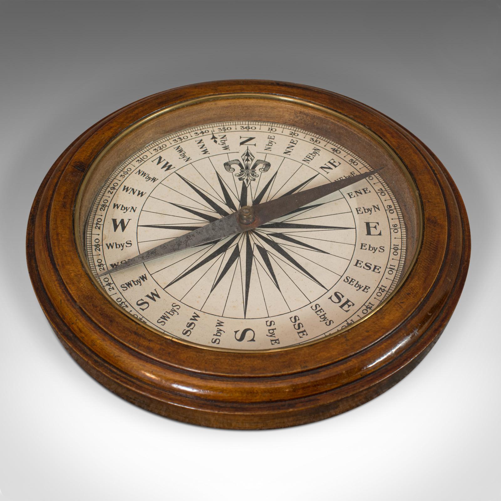 Antique Desk Compass, English, Oak, Maritime, Ship, Regency, circa 1830 1