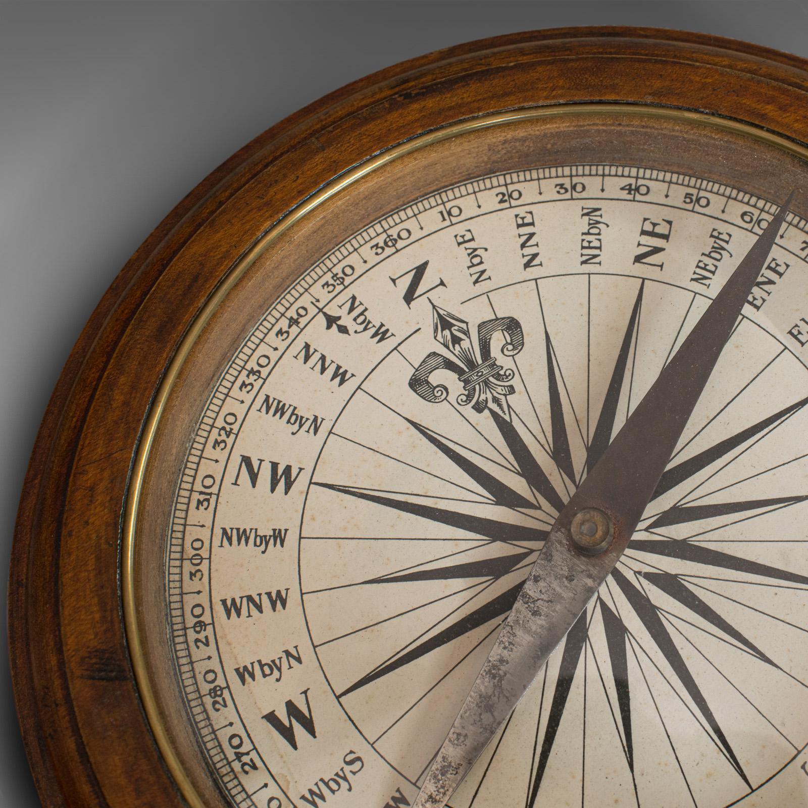 Antique Desk Compass, English, Oak, Maritime, Ship, Regency, circa 1830 3