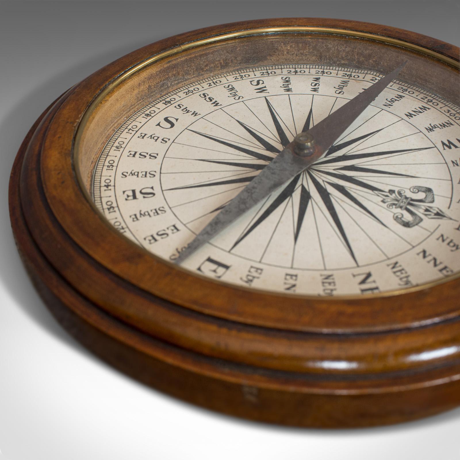 Antique Desk Compass, English, Oak, Maritime, Ship, Regency, circa 1830 4