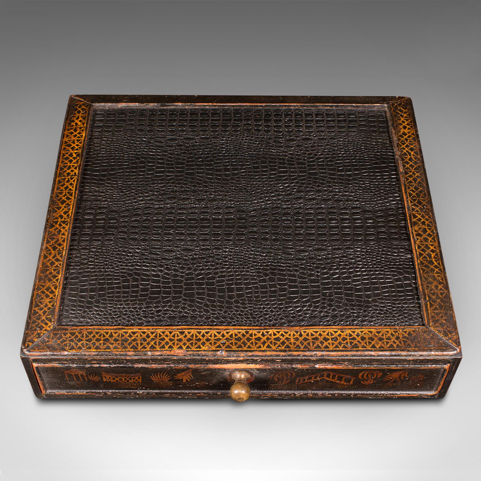 Antique Desk Drawer, Japanese Ebonised Pine Desktop Folio, Victorian, Edo Period For Sale 3