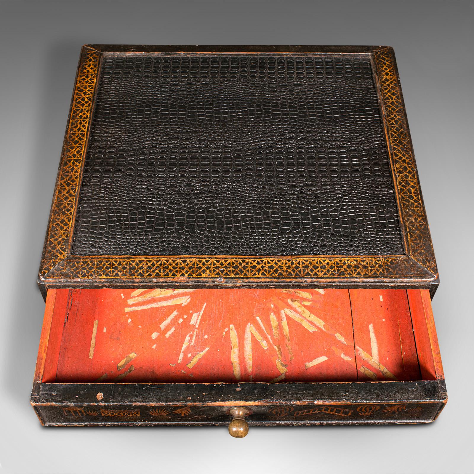 Antique Desk Drawer, Japanese Ebonised Pine Desktop Folio, Victorian, Edo Period For Sale 4