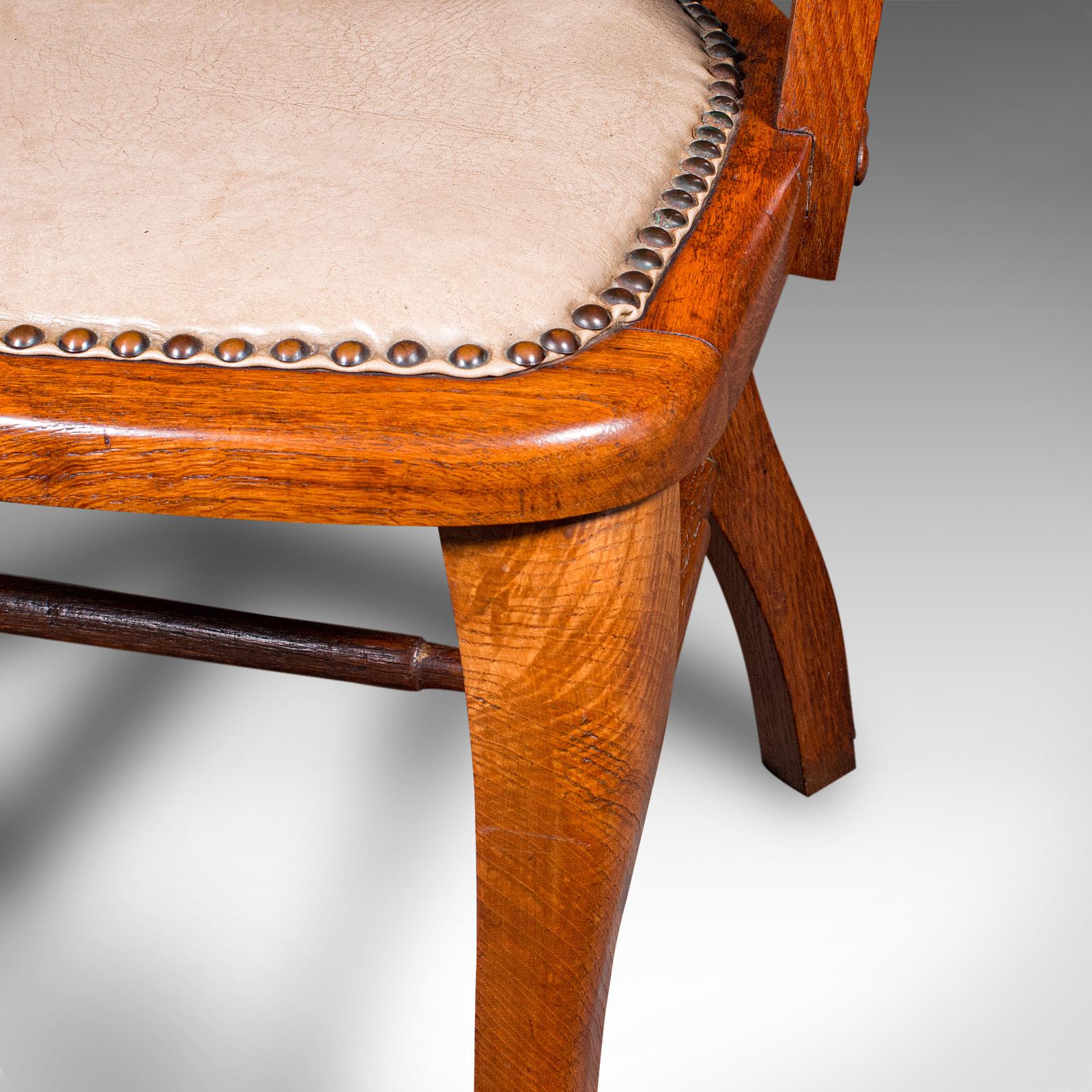 Antique Desk Elbow Chair, English, Oak, Office Seat, Drawing Room, Edwardian For Sale 5