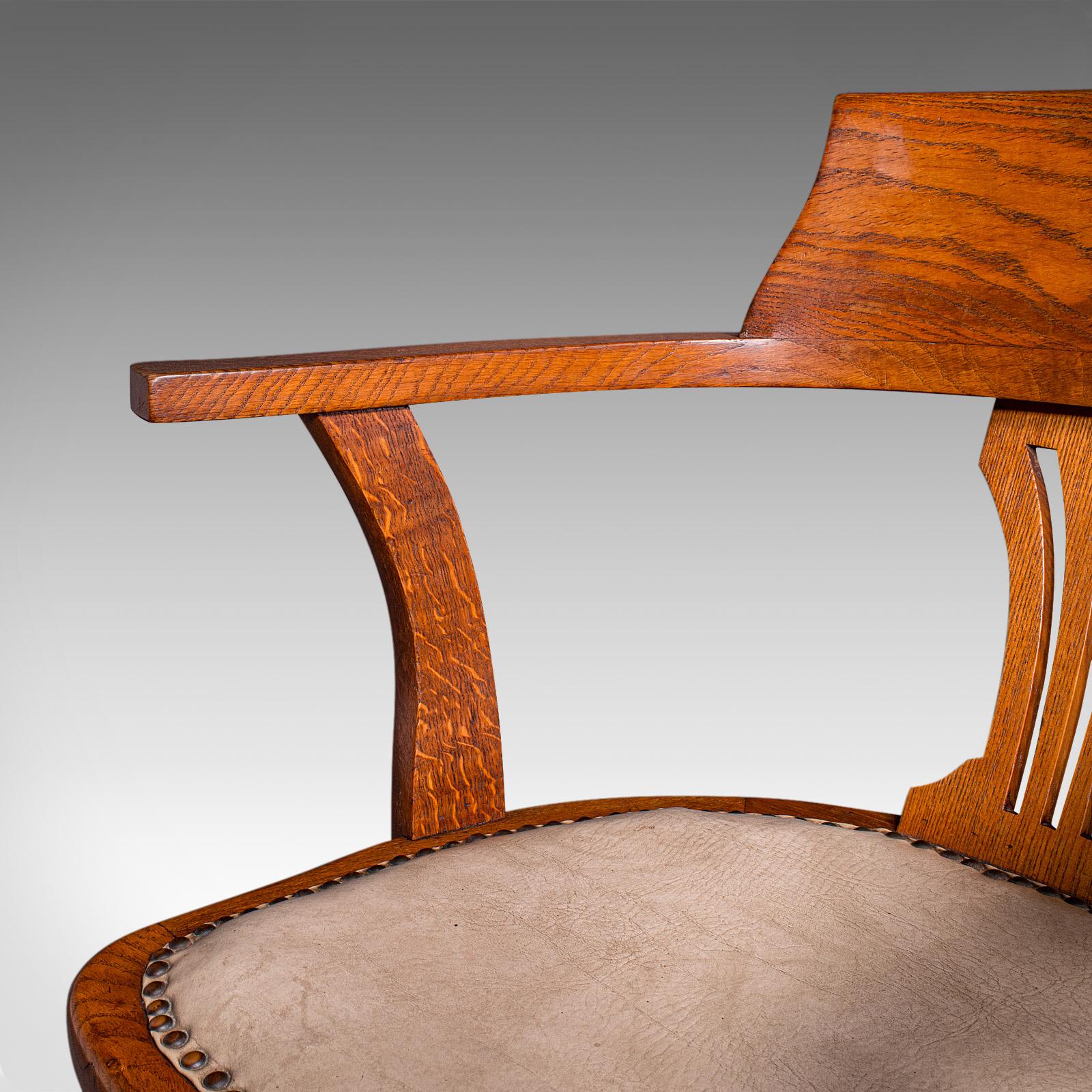 Antique Desk Elbow Chair, English, Oak, Office Seat, Drawing Room, Edwardian For Sale 6