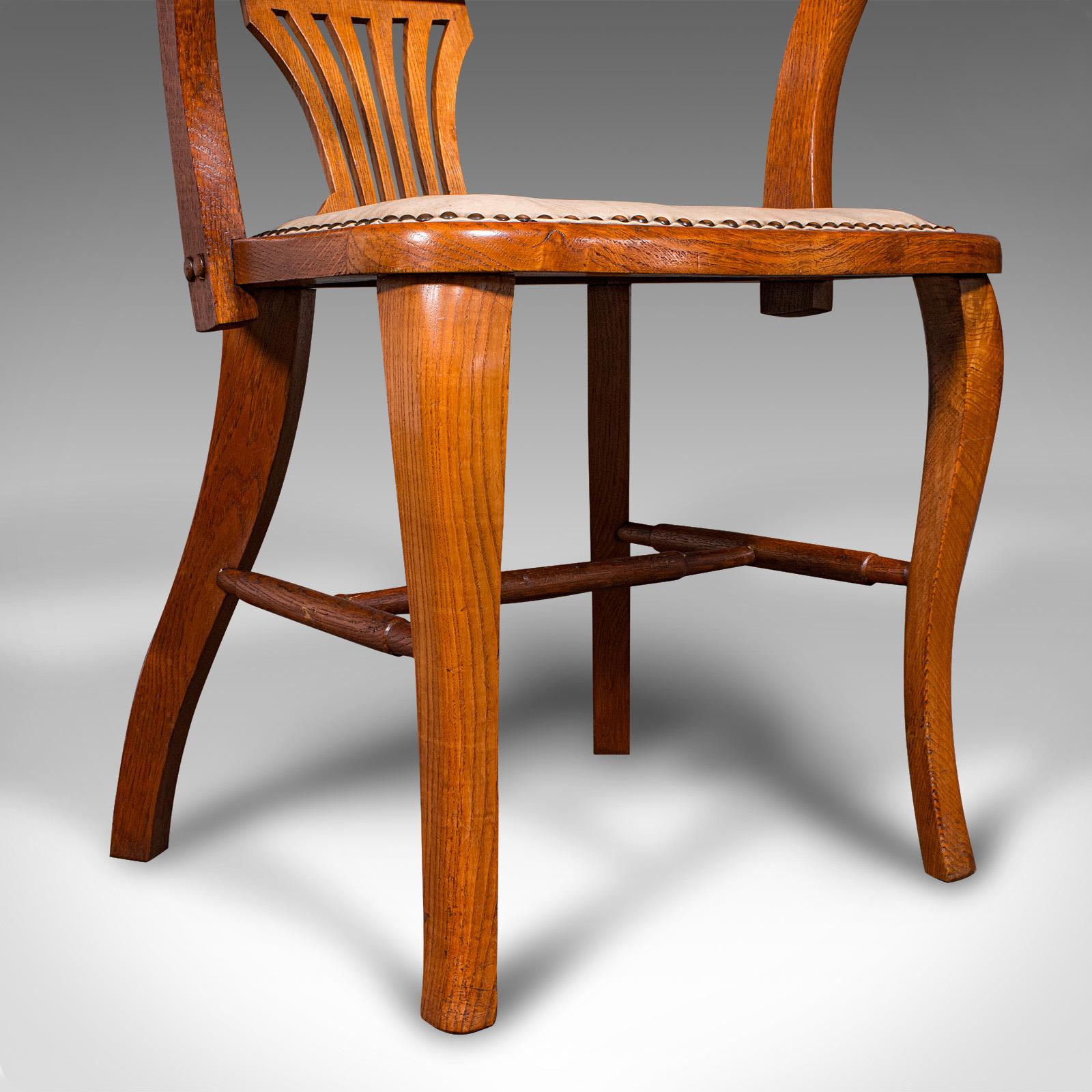 Antique Desk Elbow Chair, English, Oak, Office Seat, Drawing Room, Edwardian For Sale 7