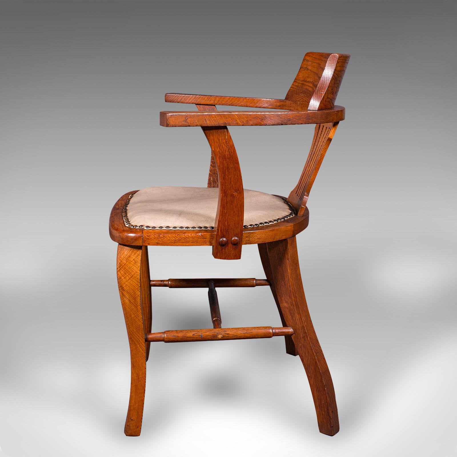 Antique Desk Elbow Chair, English, Oak, Office Seat, Drawing Room, Edwardian In Good Condition For Sale In Hele, Devon, GB