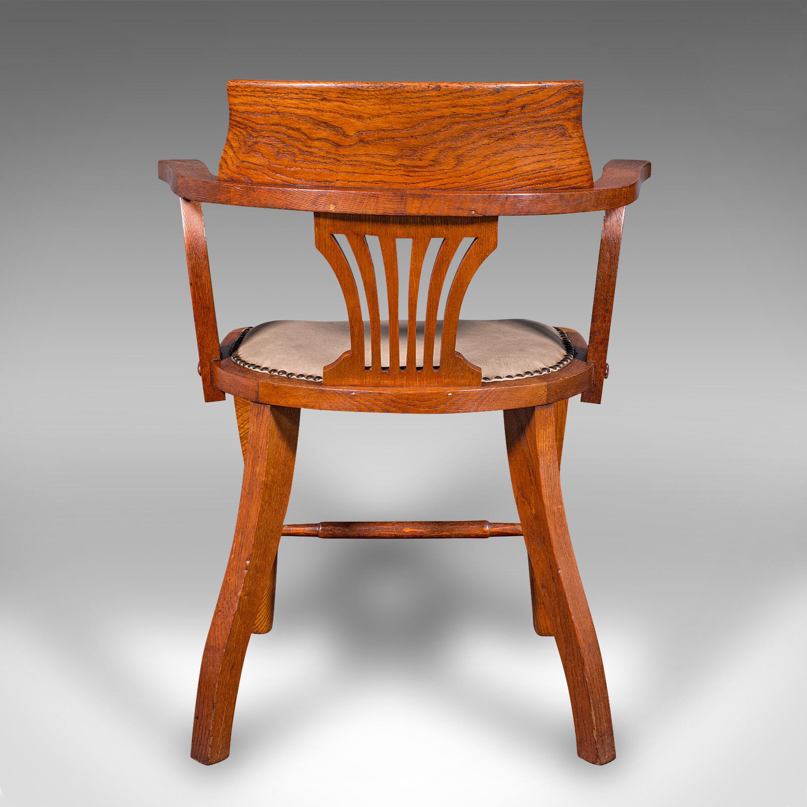 20th Century Antique Desk Elbow Chair, English, Oak, Office Seat, Drawing Room, Edwardian For Sale