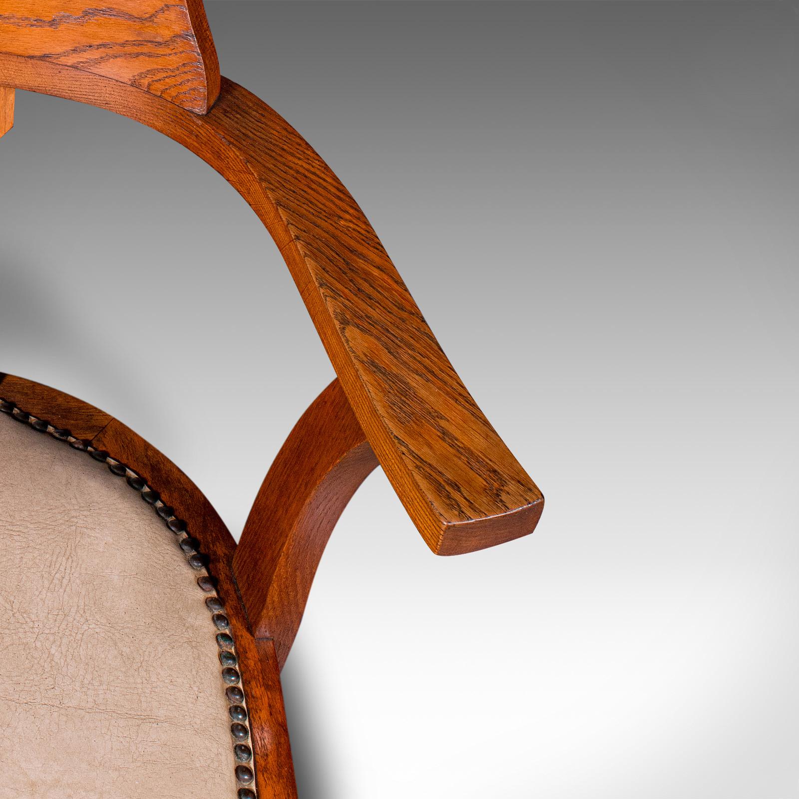 Antique Desk Elbow Chair, English, Oak, Office Seat, Drawing Room, Edwardian For Sale 3