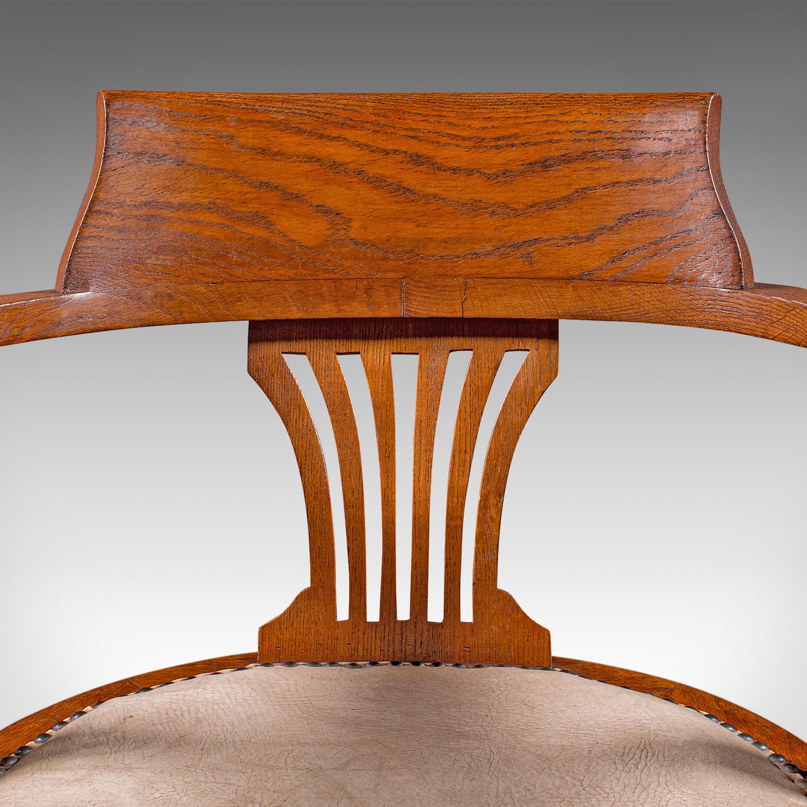 Antique Desk Elbow Chair, English, Oak, Office Seat, Drawing Room, Edwardian For Sale 4