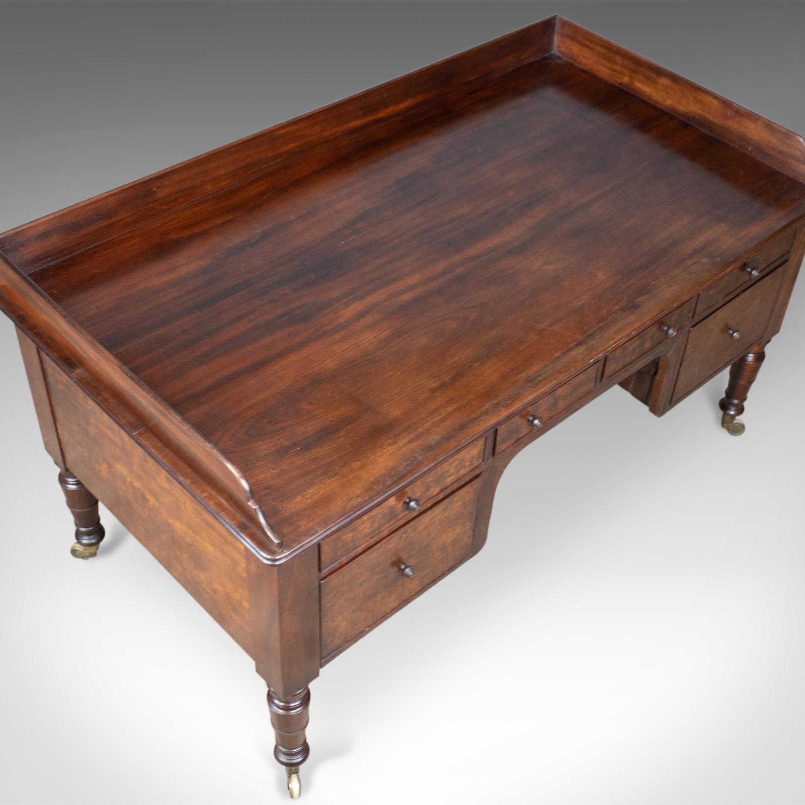 Antique Desk, Large, English, William IV, Mahogany, Kneehole, circa 1835 1