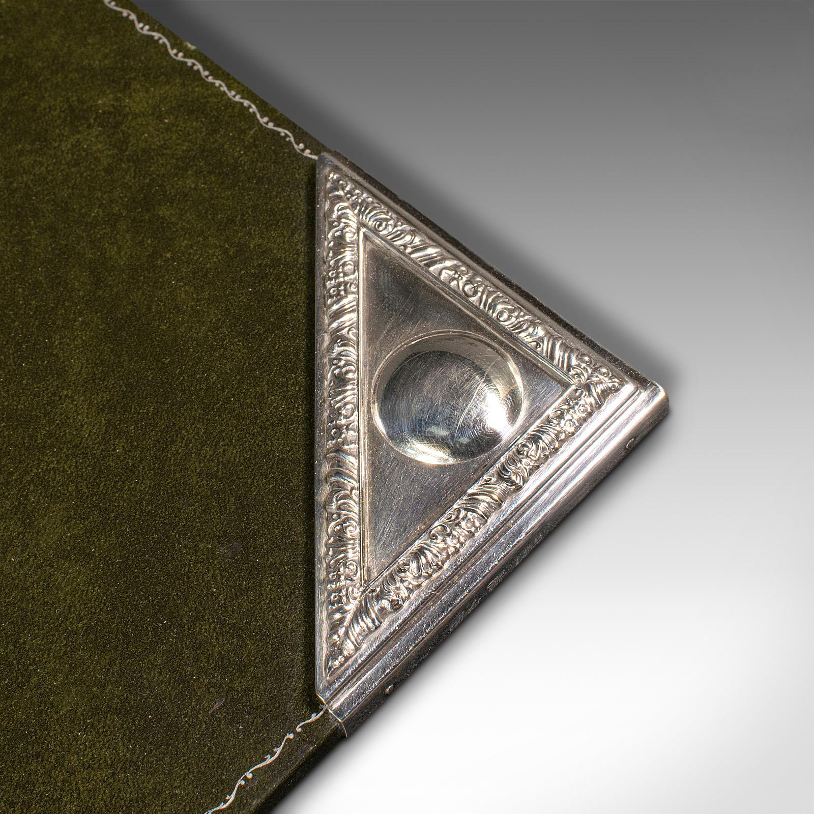 Antique Desk Pad, English, Leather, Silver Plate, Writing Blotter, circa 1920 In Good Condition In Hele, Devon, GB