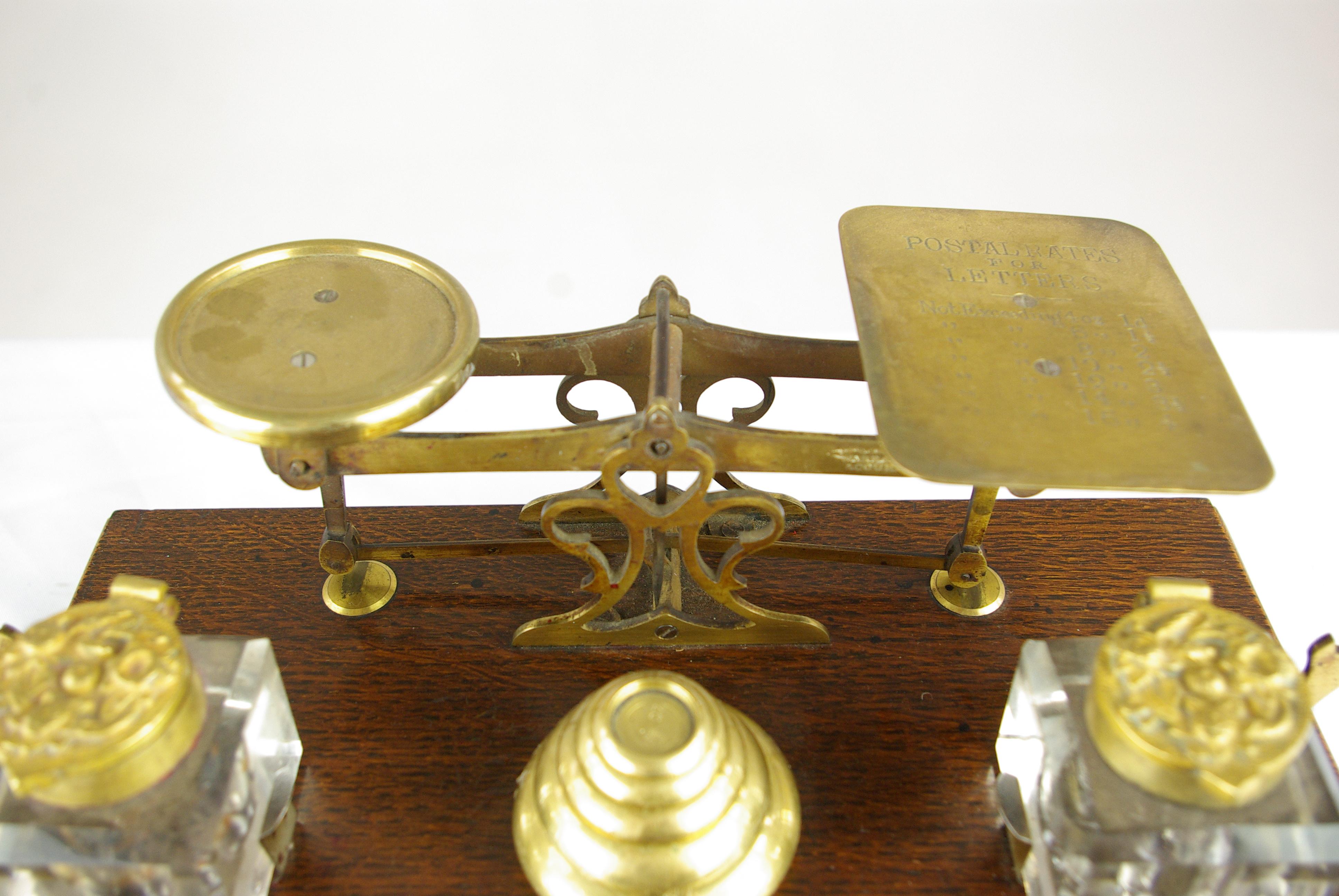 Antique Desk Set, Scottish Victorian Inkstand, Postal Scale, and Weights, B1430C 2