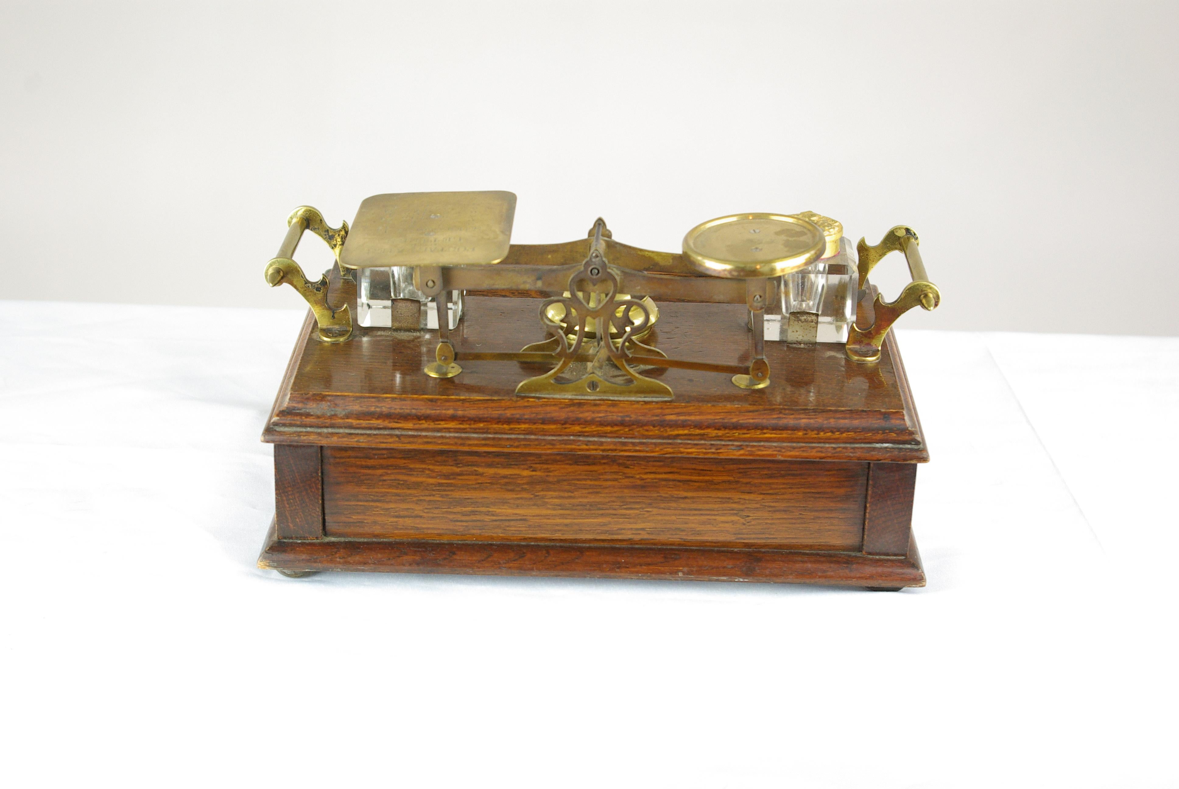 Antique Desk Set, Scottish Victorian Inkstand, Postal Scale, and Weights, B1430C In Good Condition In Vancouver, BC