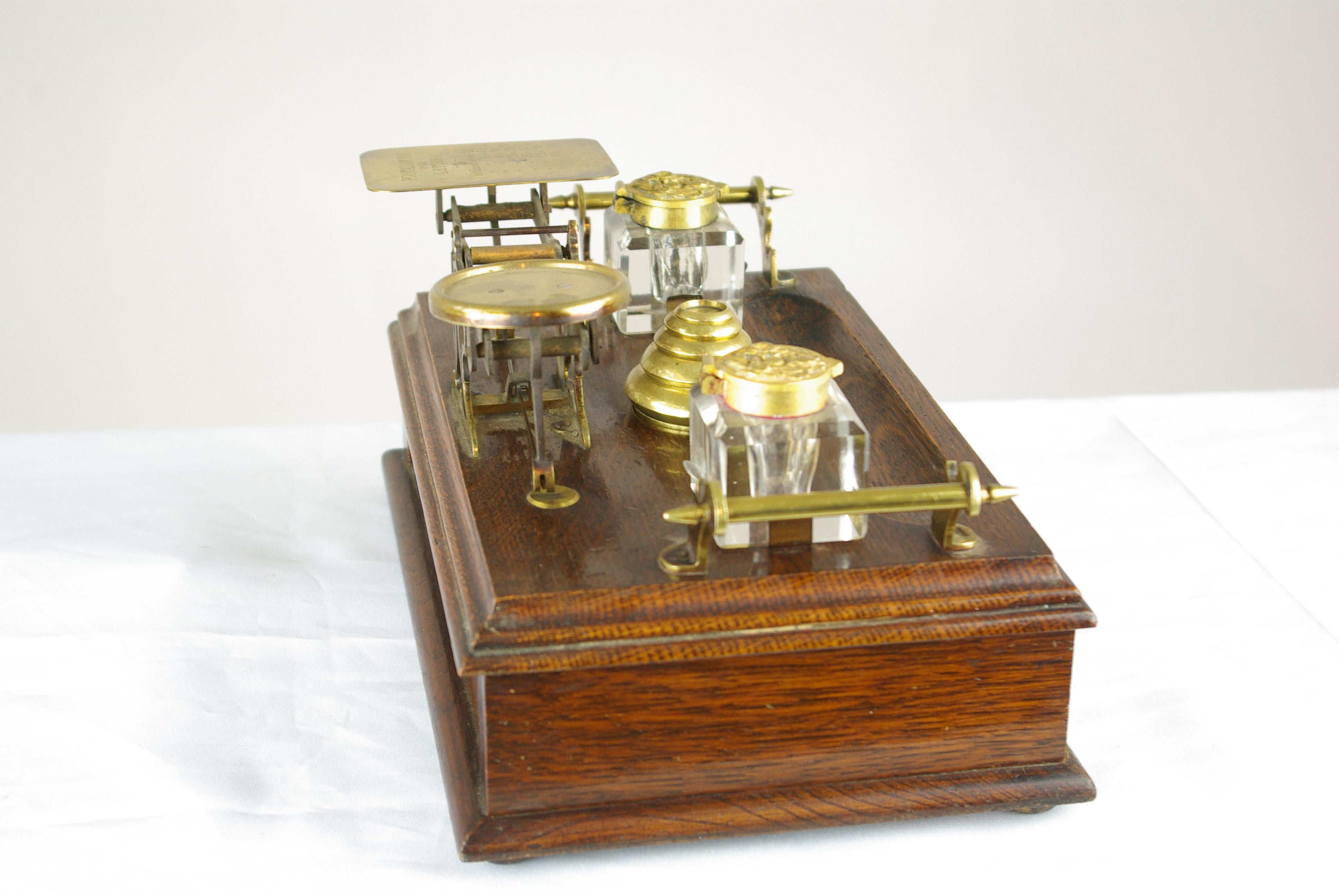 Late 19th Century Antique Desk Set, Scottish Victorian Inkstand, Postal Scale, and Weights, B1430C