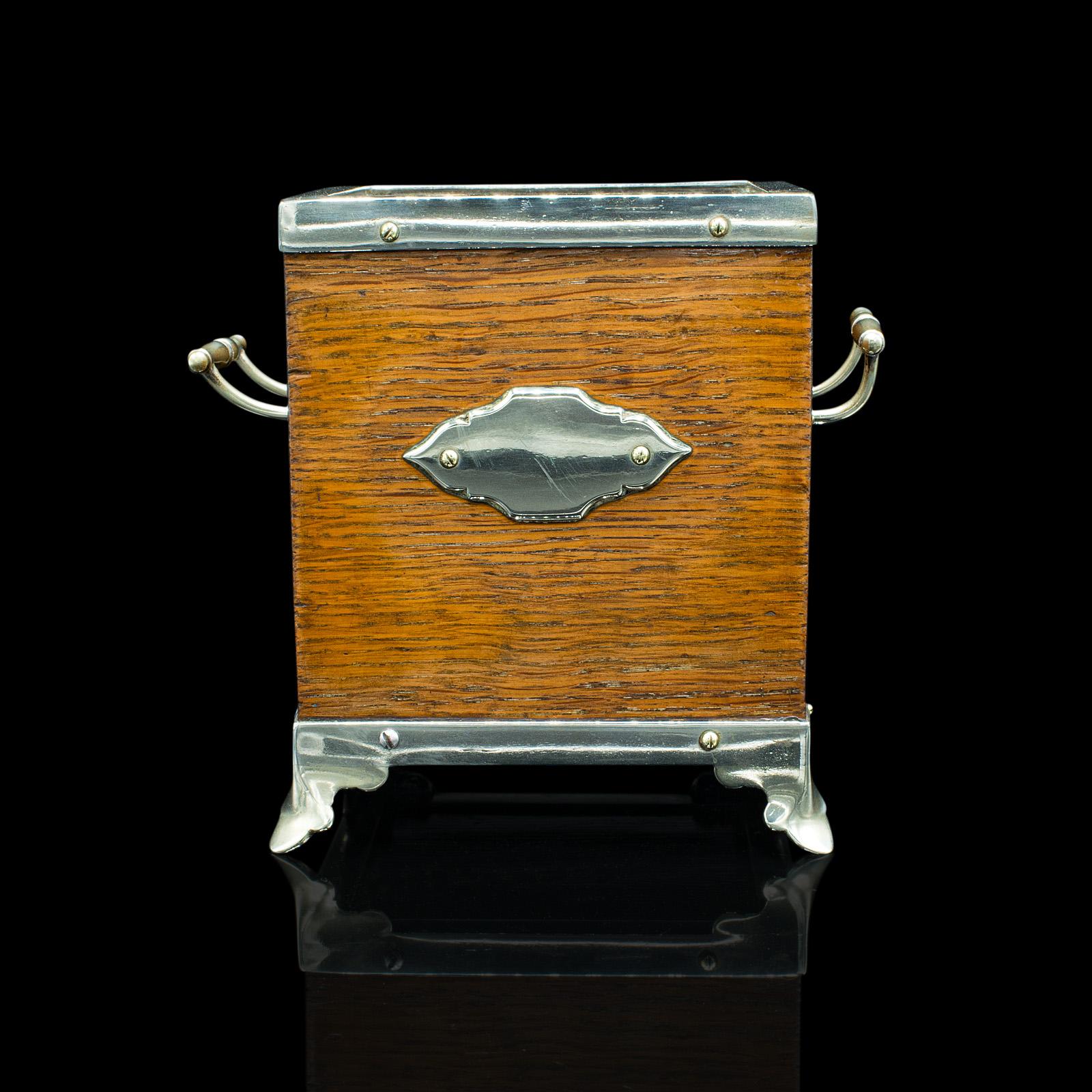 Antique Desk Tidy, English, Oak, Silver Plate, Decorative Box, Edwardian, C.1910 In Good Condition For Sale In Hele, Devon, GB