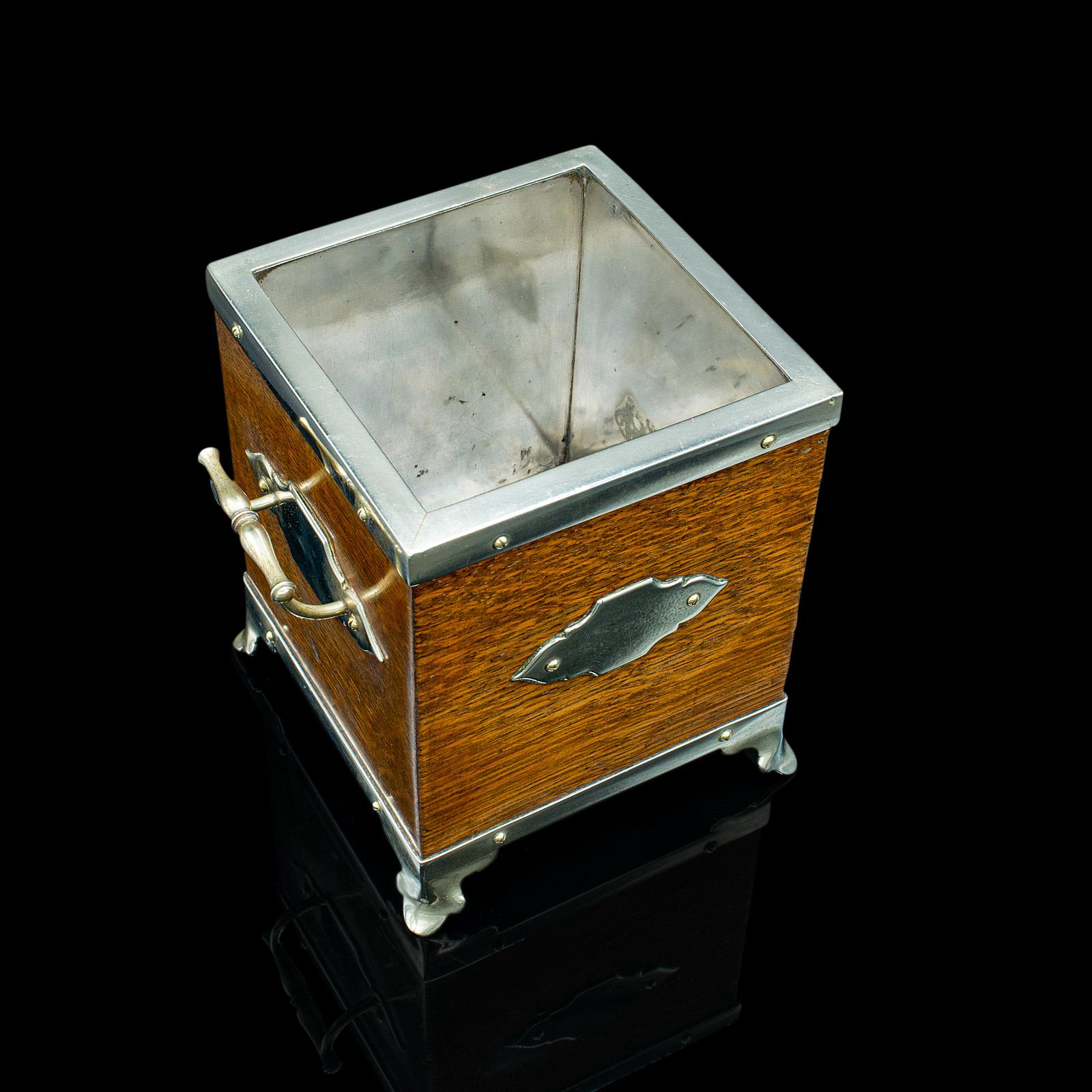 Antique Desk Tidy, English, Oak, Silver Plate, Decorative Box, Edwardian, C.1910 For Sale 1