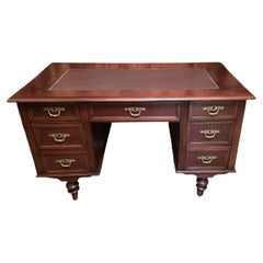 Antique Mahogany Desk, Late Victorian, Neoclassical, 7 Drawers, 1880