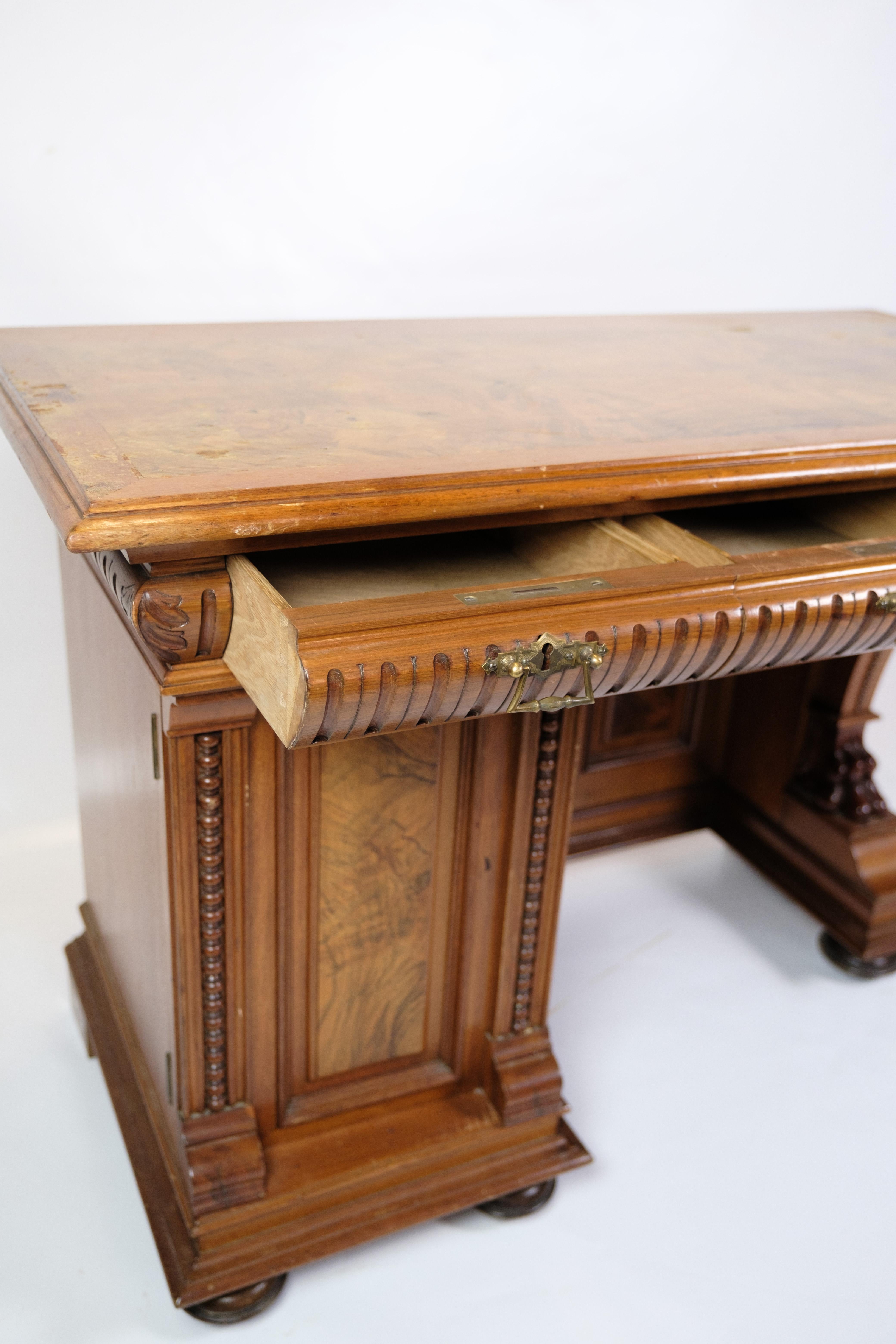 Danish Antique Desk With Small Cabinet Made In Walnut From 1860s For Sale