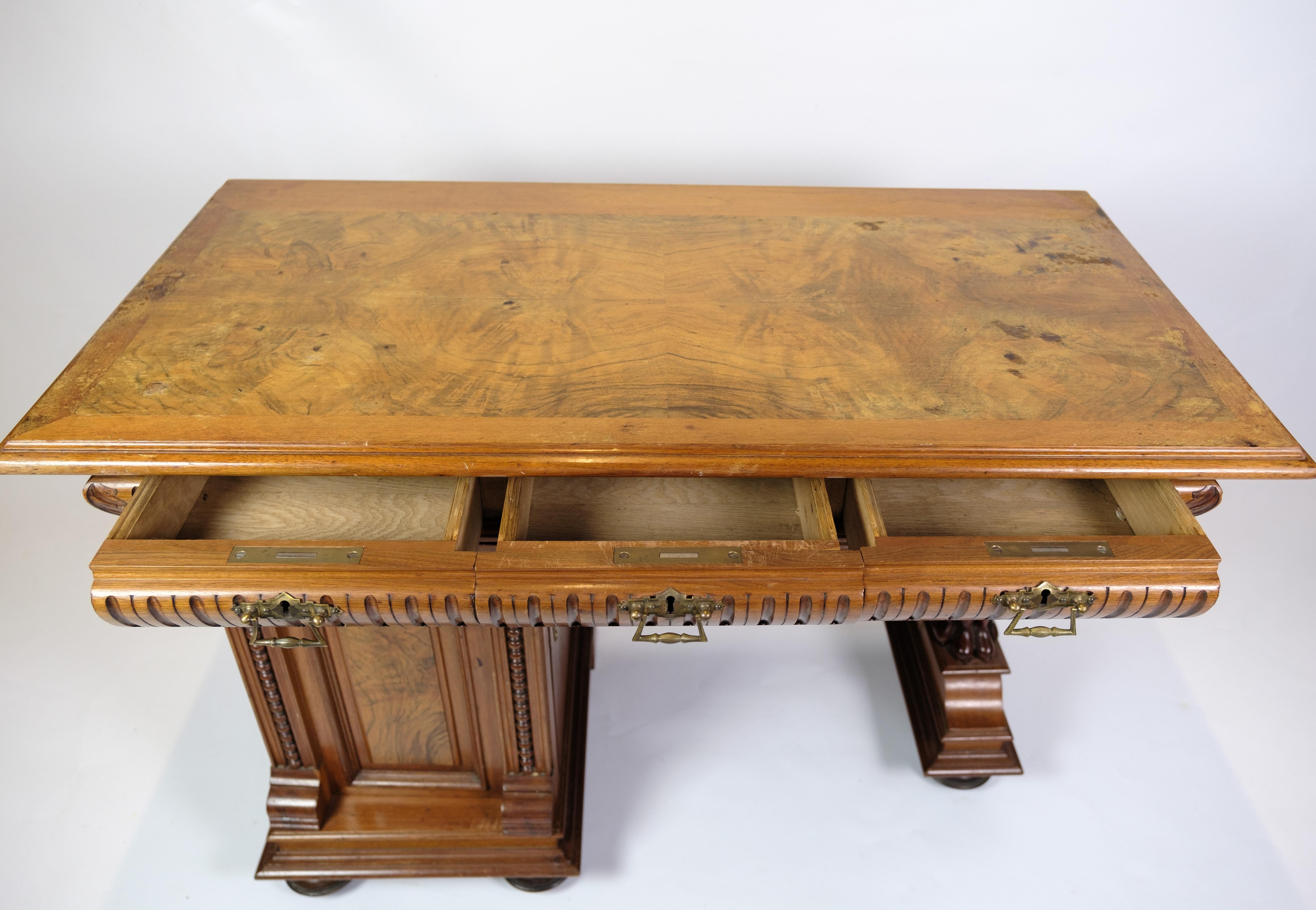 Antique Desk With Small Cabinet Made In Walnut From 1860s In Good Condition For Sale In Lejre, DK