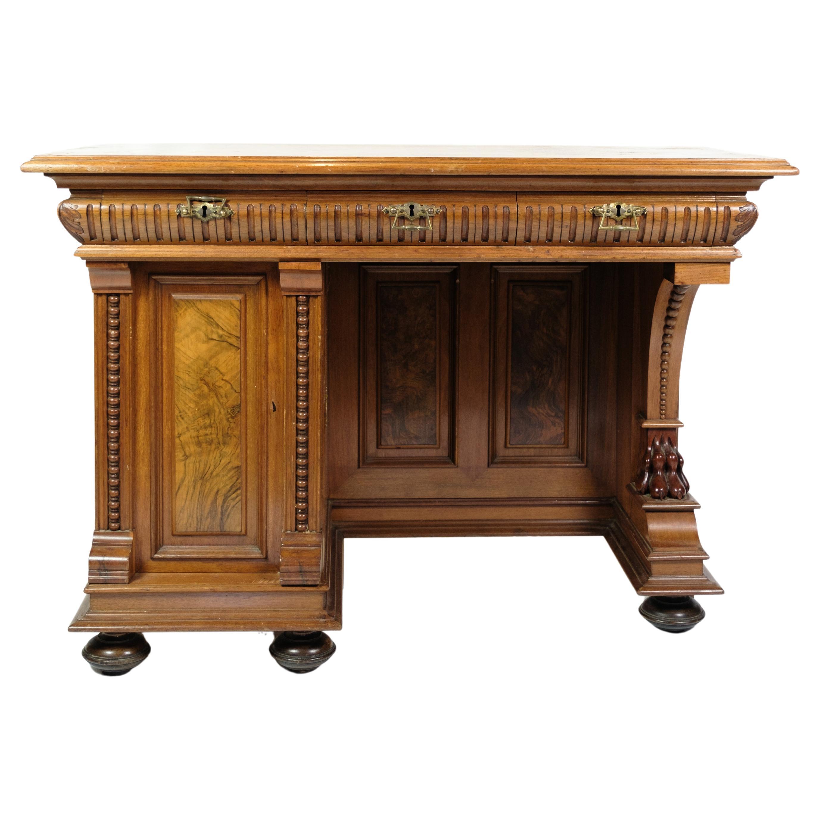 Antique Desk With Small Cabinet Made In Walnut From 1860s For Sale