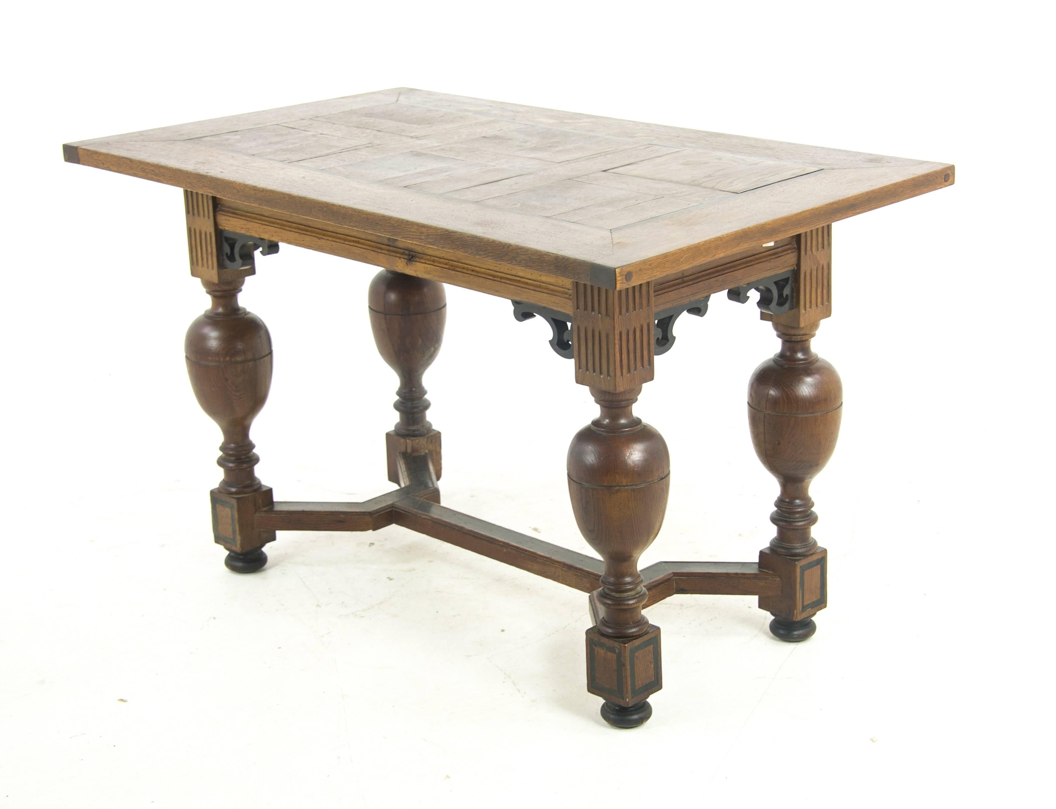 Hand-Crafted Antique Desk, Writing Table, Hall Table, Oak Parquetry, Germany, 1920  REDUCED!!