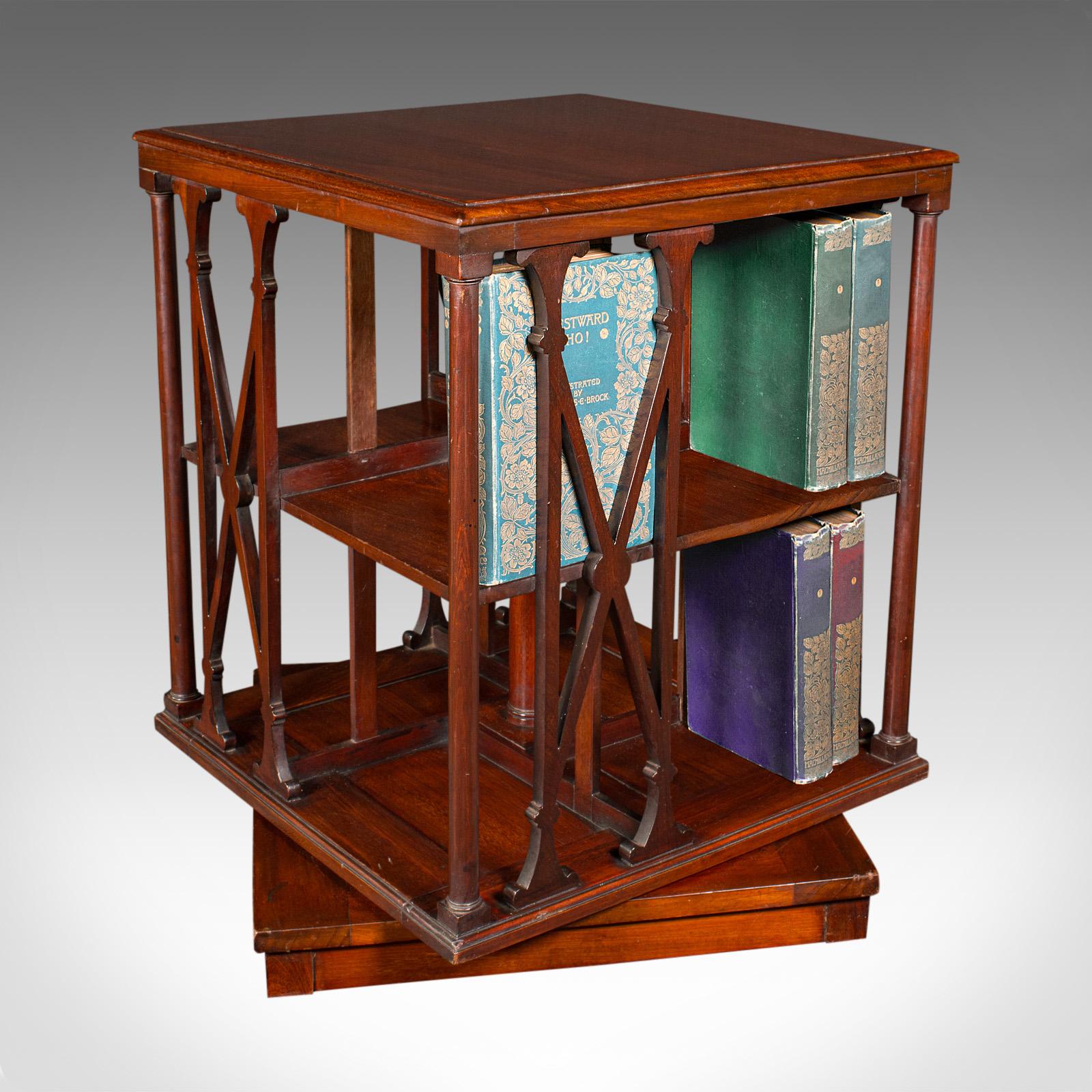 Antique Desktop Rotary Bookcase, English Walnut, Revolving Book Shelf, Edwardian For Sale 3