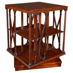 Antikes Rotary-Bücherregal für Schreibtisch, englisches Nussbaumholz, sich drehbares Bücherregal, edwardianisch