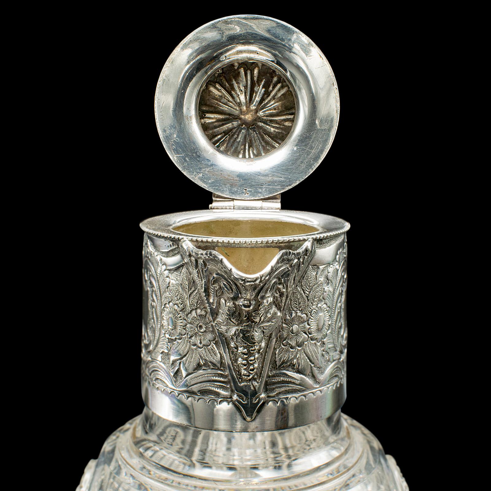 Jarra de Vino de Postre Antigua, Inglesa, Cristal, Placa de Plata, Aguamanil de Servir, Victoriana en venta 3