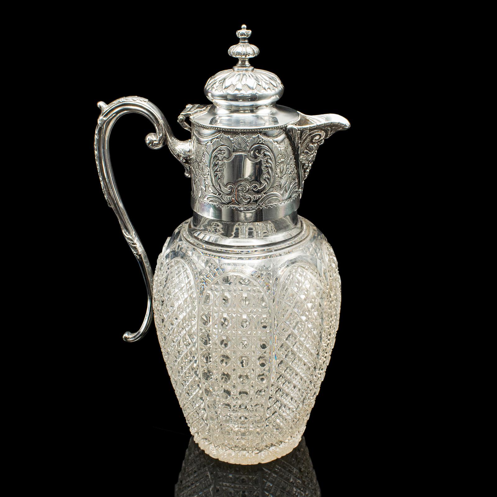 Jarra de Vino de Postre Antigua, Inglesa, Cristal, Placa de Plata, Aguamanil de Servir, Victoriana Victoriano tardío en venta
