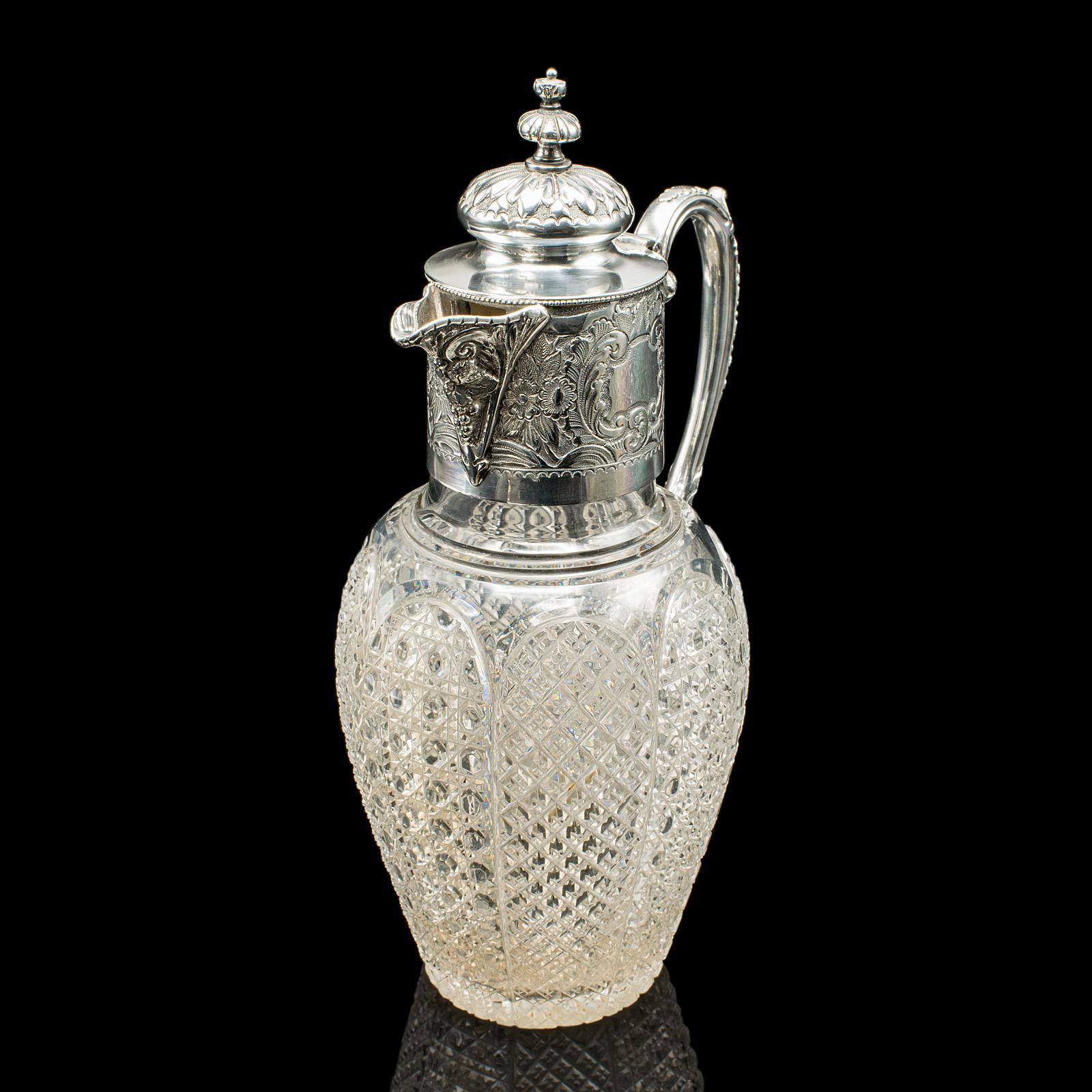 Jarra de Vino de Postre Antigua, Inglesa, Cristal, Placa de Plata, Aguamanil de Servir, Victoriana Chapado en plata en venta