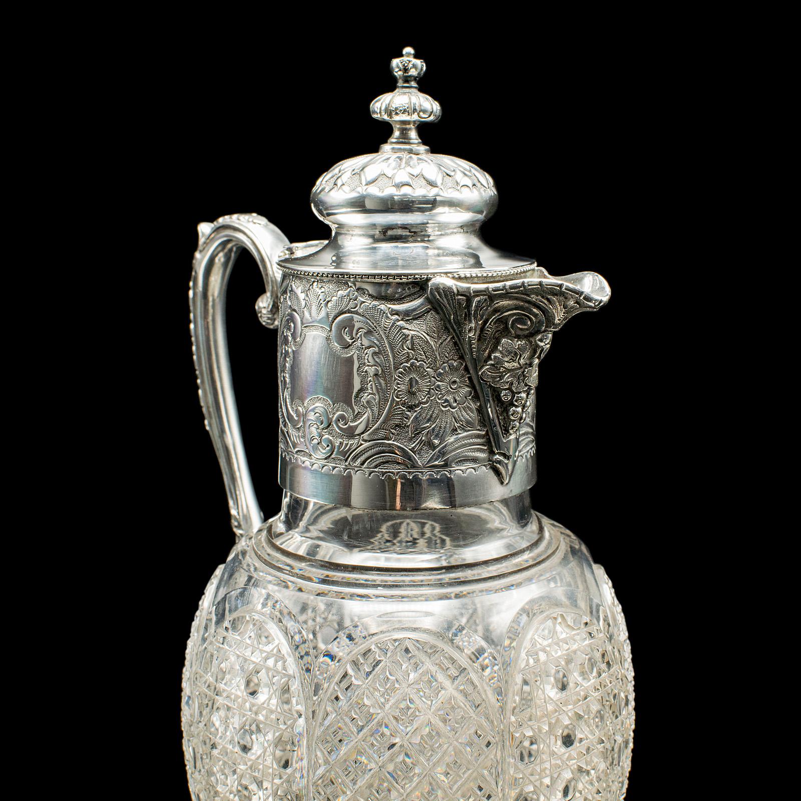 Jarra de Vino de Postre Antigua, Inglesa, Cristal, Placa de Plata, Aguamanil de Servir, Victoriana en venta 1