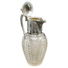 Antique Dessert Wine Jug, English, Glass, Silver Plate, Serving Ewer, Victorian