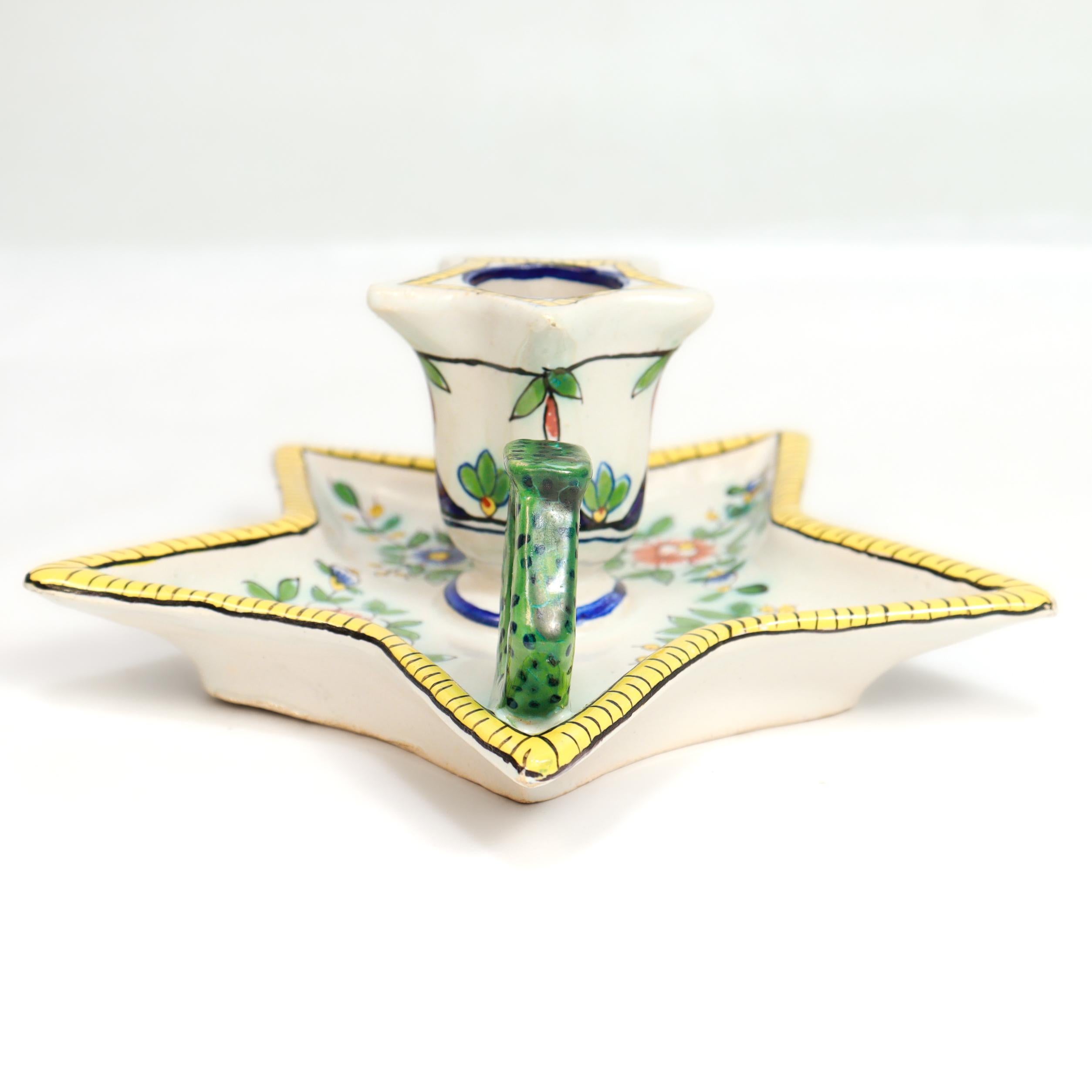 Antique Desvres Faïence Pottery Chamberstick by Charles Fourmaintraux-Courquin For Sale 3