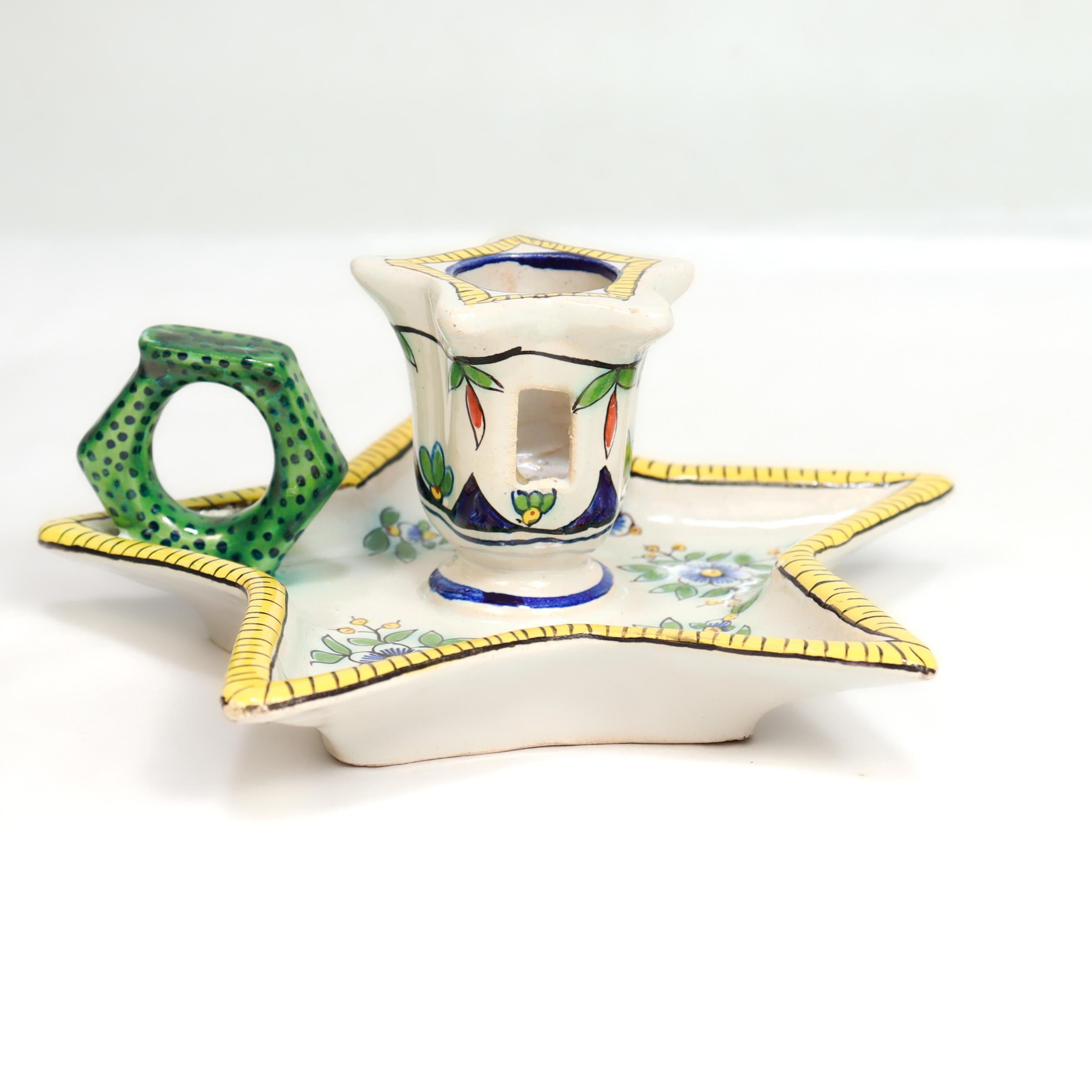 Antique Desvres Faïence Pottery Chamberstick by Charles Fourmaintraux-Courquin For Sale 4