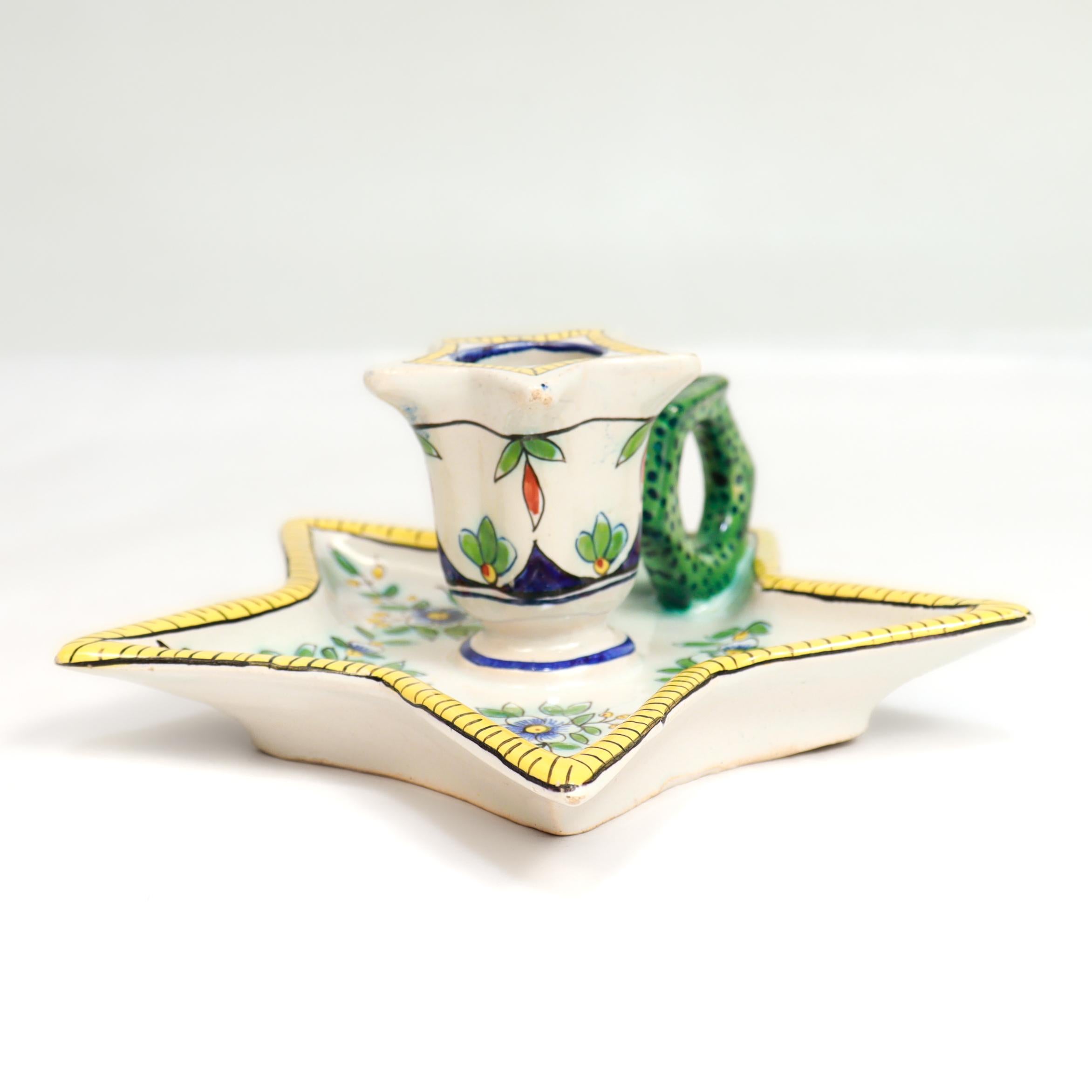 Antique Desvres Faïence Pottery Chamberstick by Charles Fourmaintraux-Courquin For Sale 7