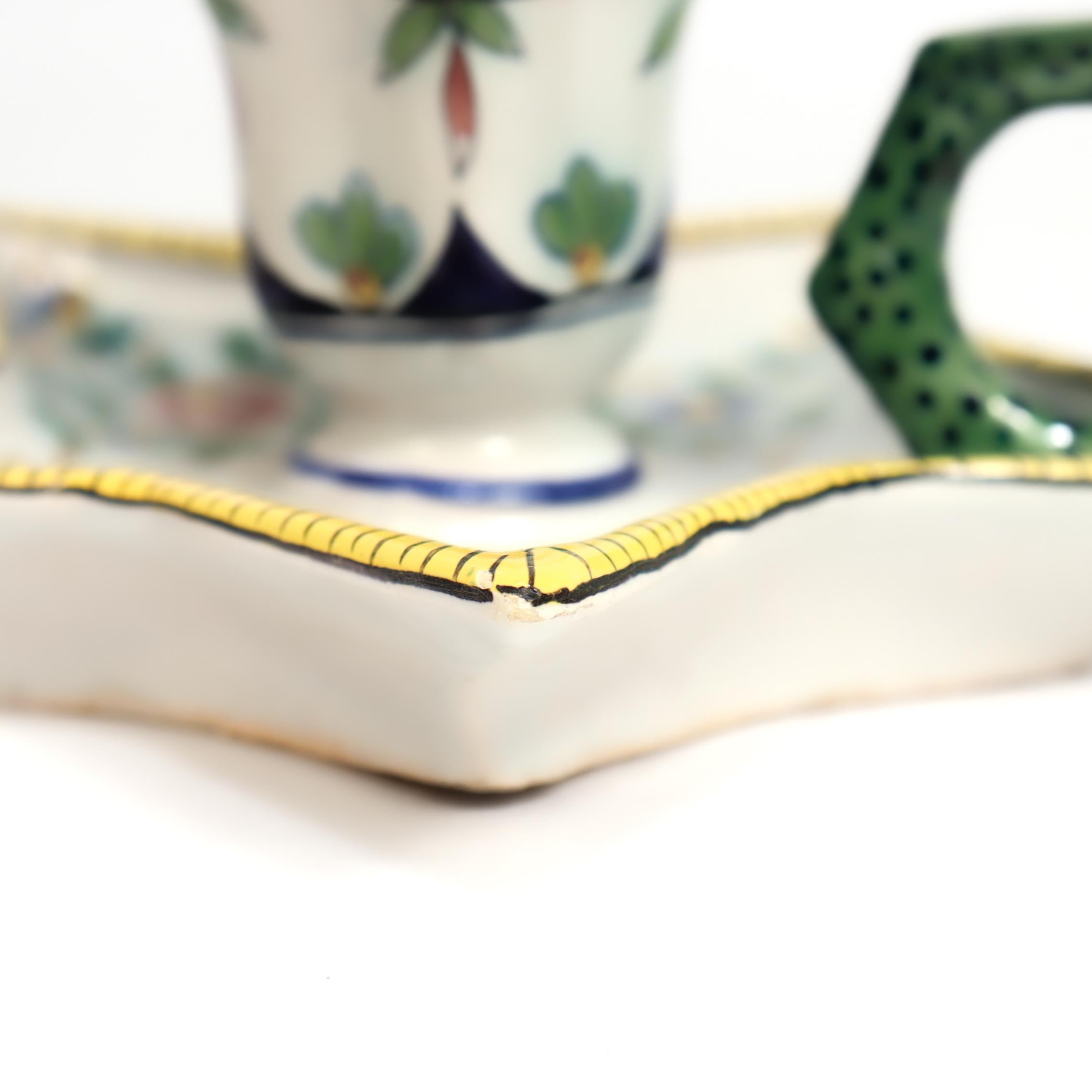 Antique Desvres Faïence Pottery Chamberstick by Charles Fourmaintraux-Courquin For Sale 8
