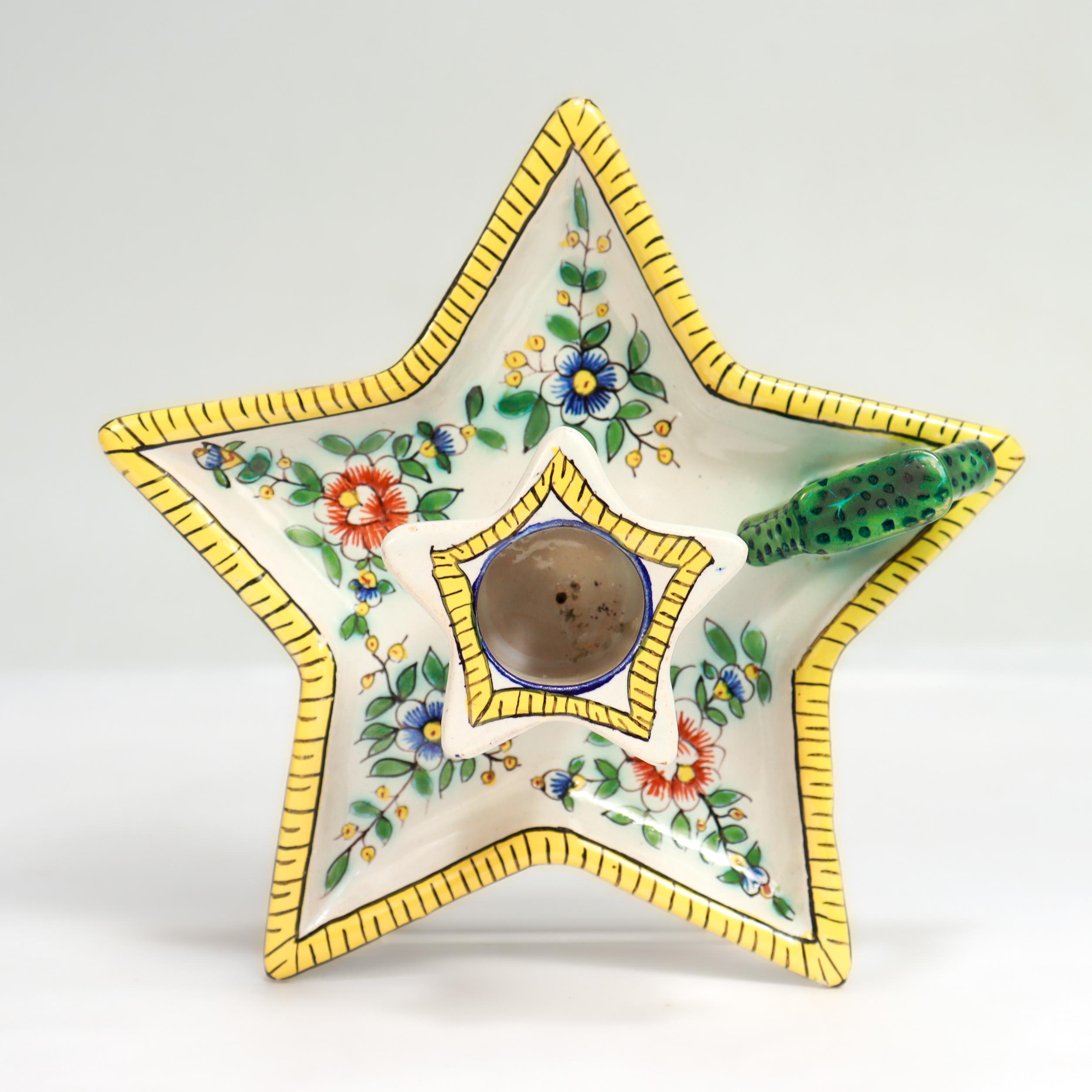 19th Century Antique Desvres Faïence Pottery Chamberstick by Charles Fourmaintraux-Courquin For Sale