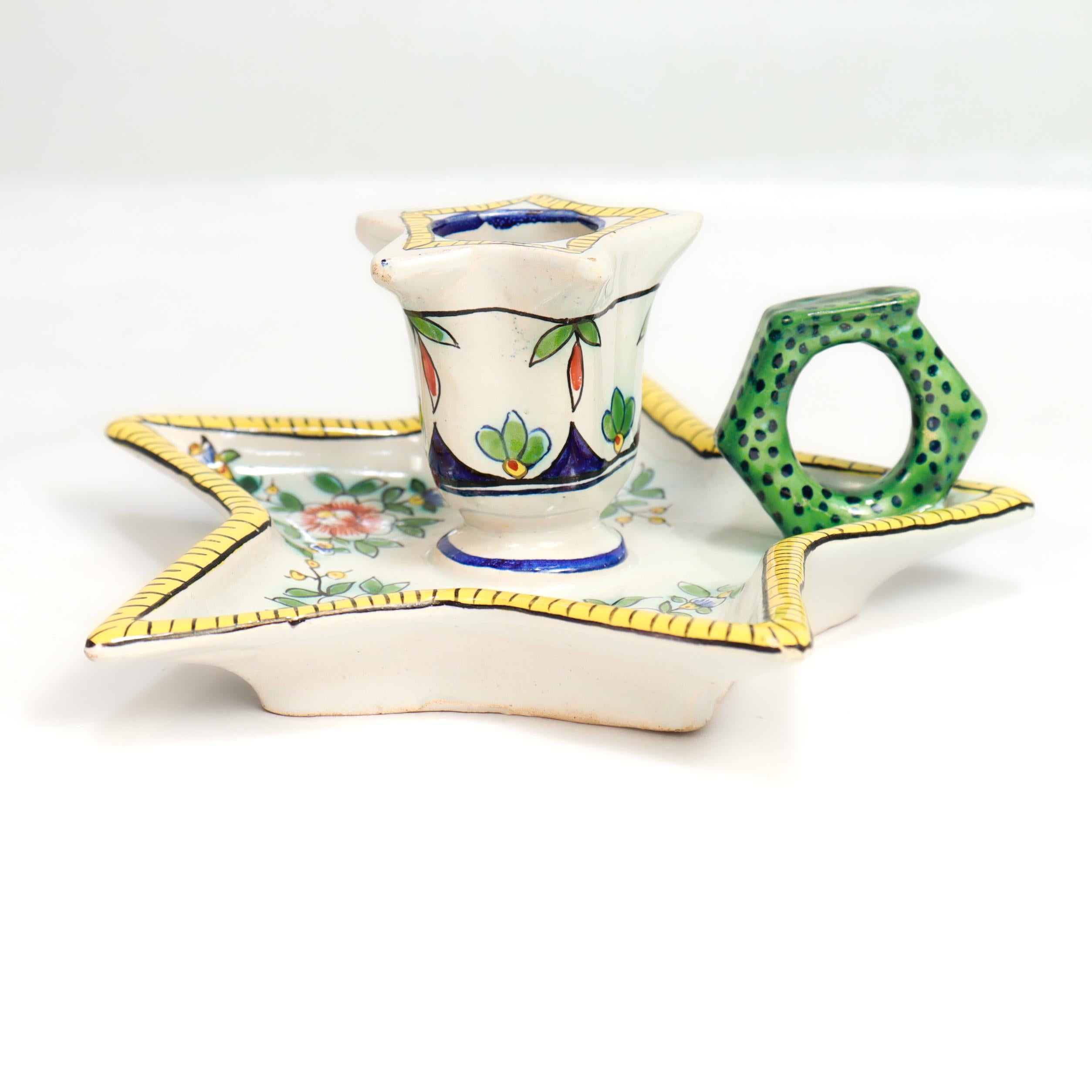 Antique Desvres Faïence Pottery Chamberstick by Charles Fourmaintraux-Courquin For Sale 2