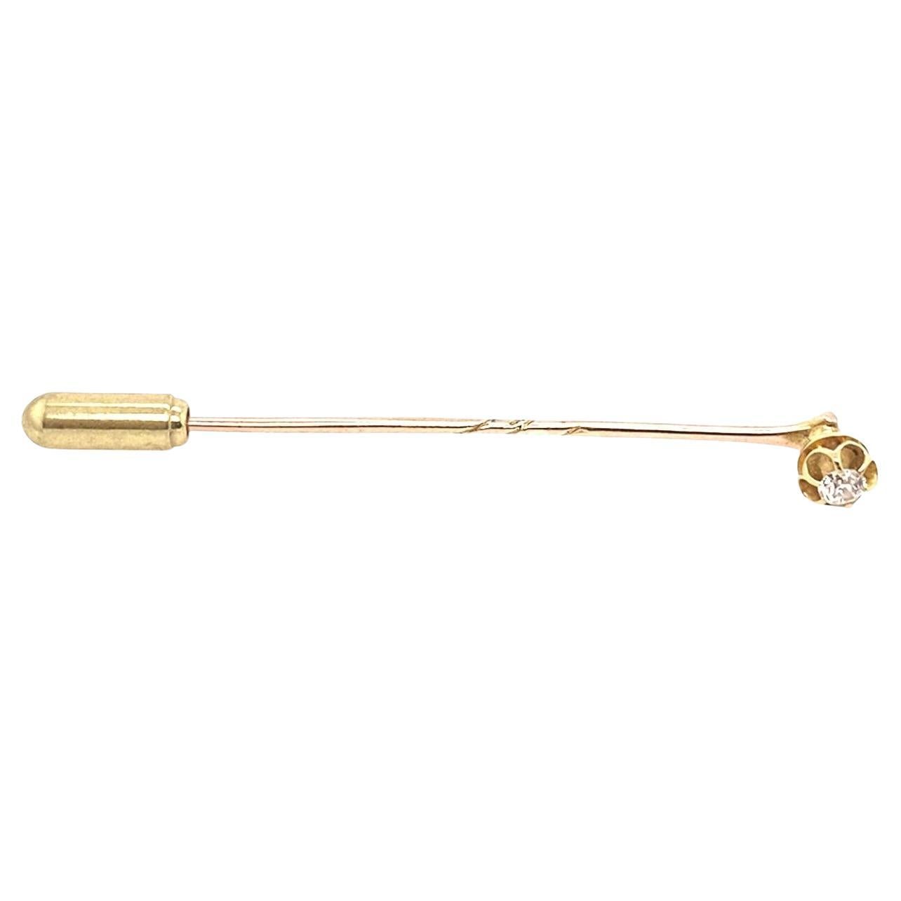 Antique Detachable Head Stickpin Set with Victorian cut Diamond in 18ct Gold For Sale