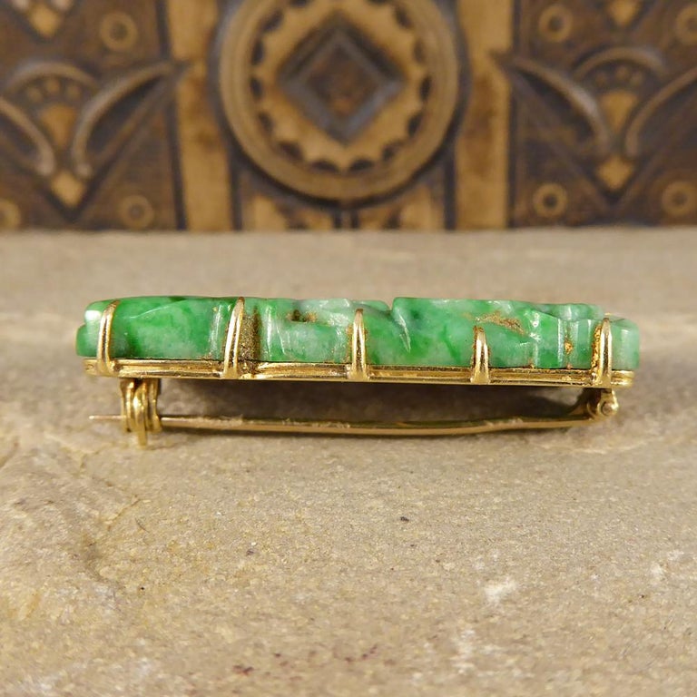 Antique Detailed Jade Brooch with Diamonds in 18 Carat Gold at 1stDibs
