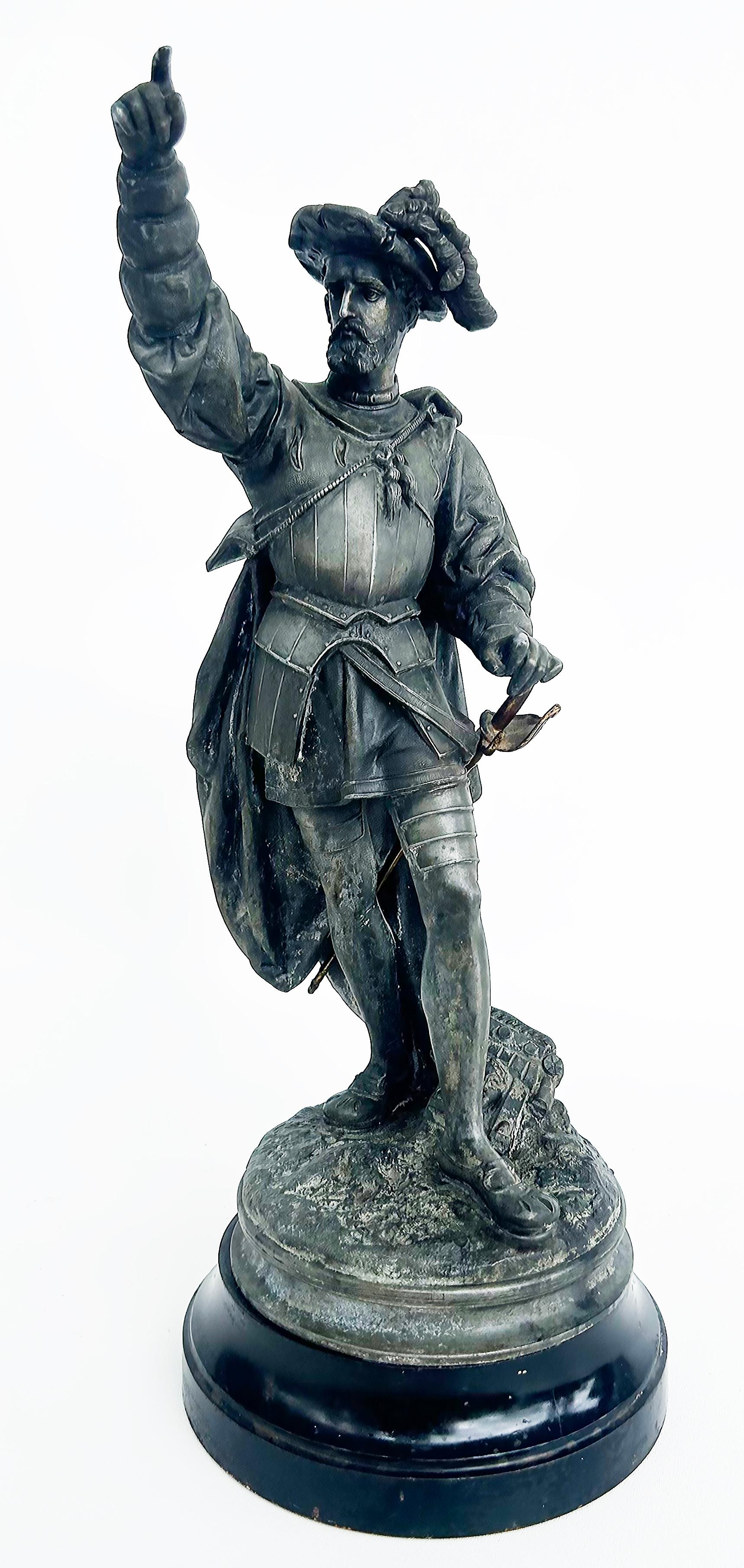 Antique Detailed Spelter Statues of Spanish Conquistadors, Pair 8