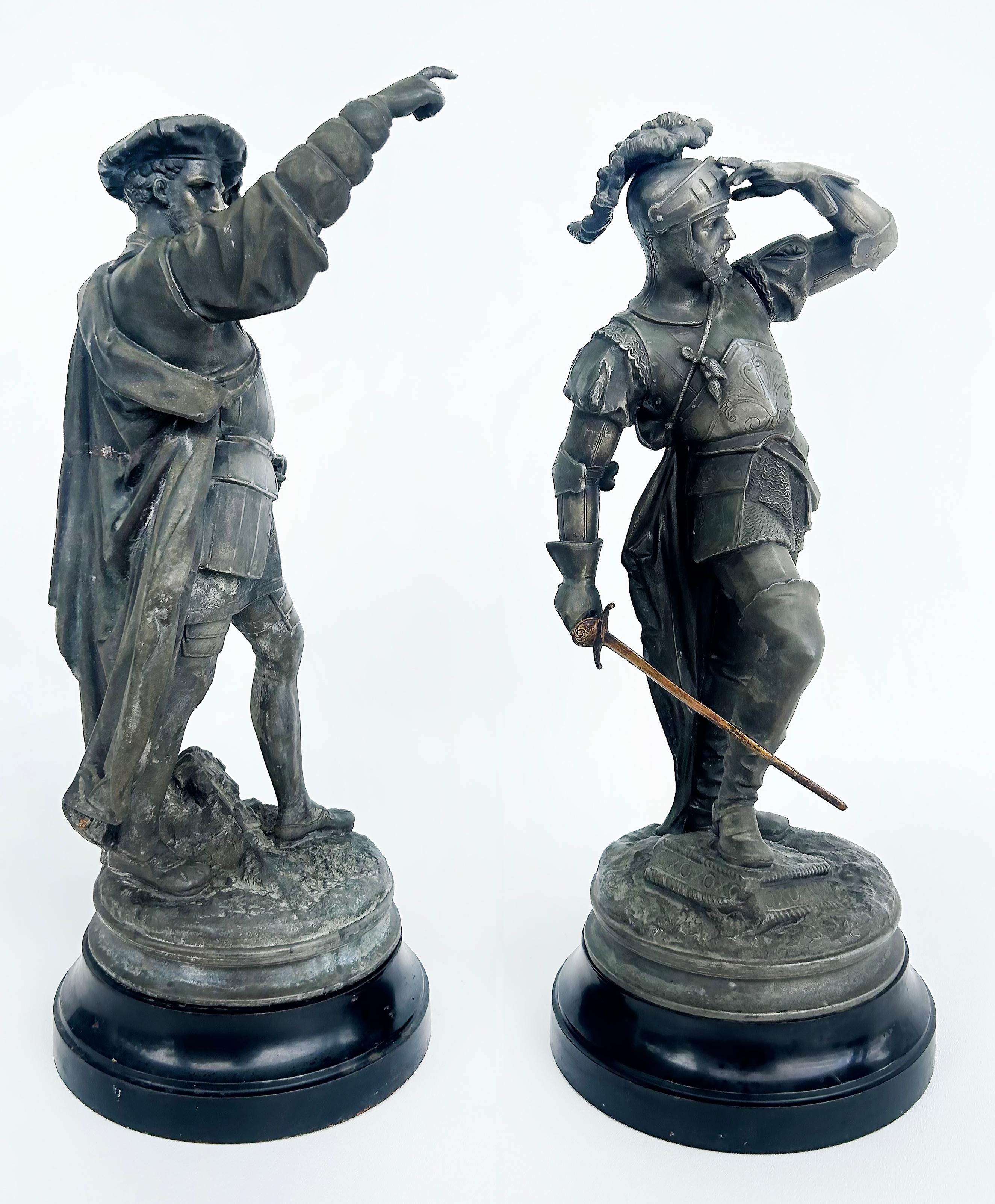 American Antique Detailed Spelter Statues of Spanish Conquistadors, Pair
