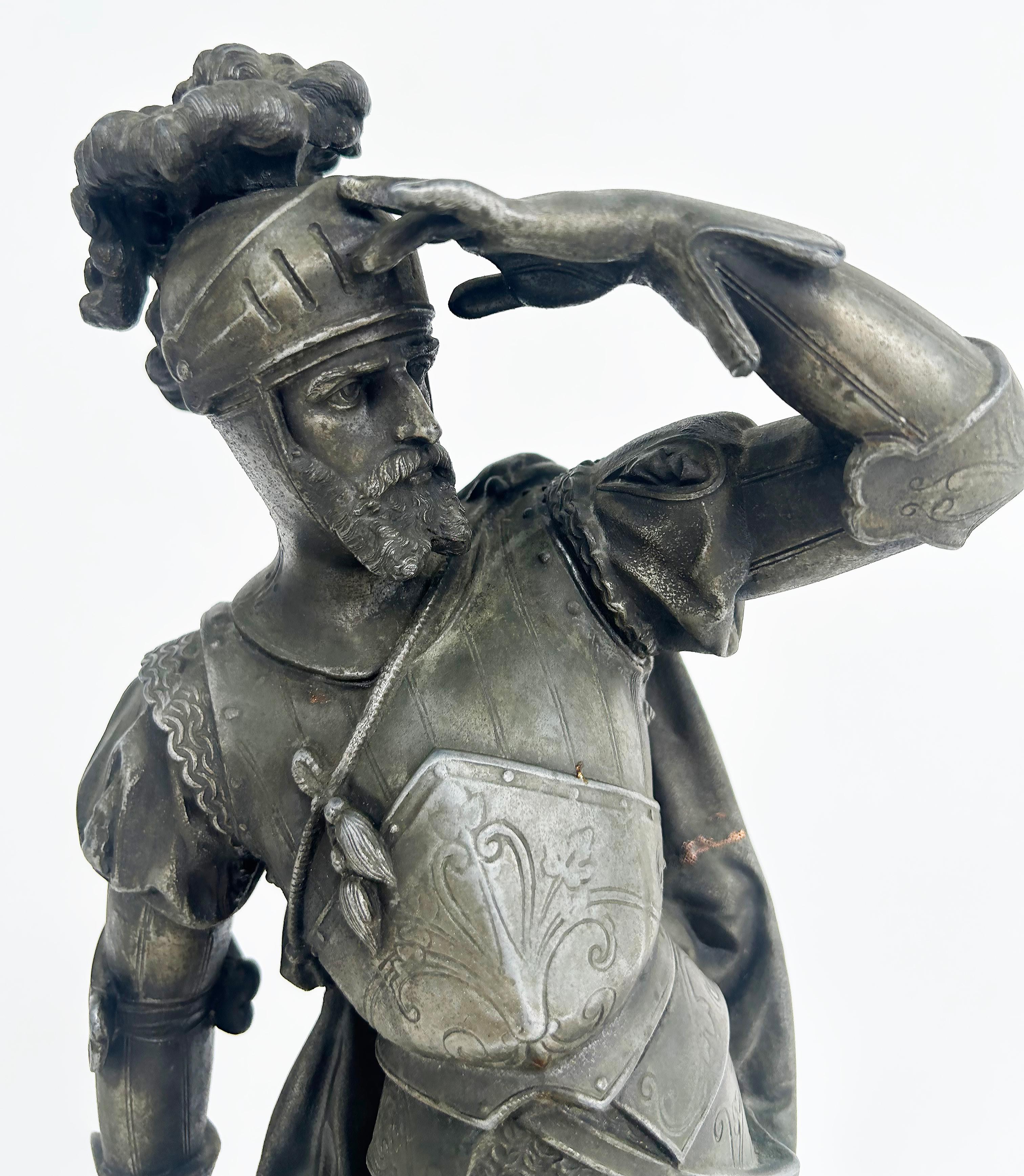 Metal Antique Detailed Spelter Statues of Spanish Conquistadors, Pair