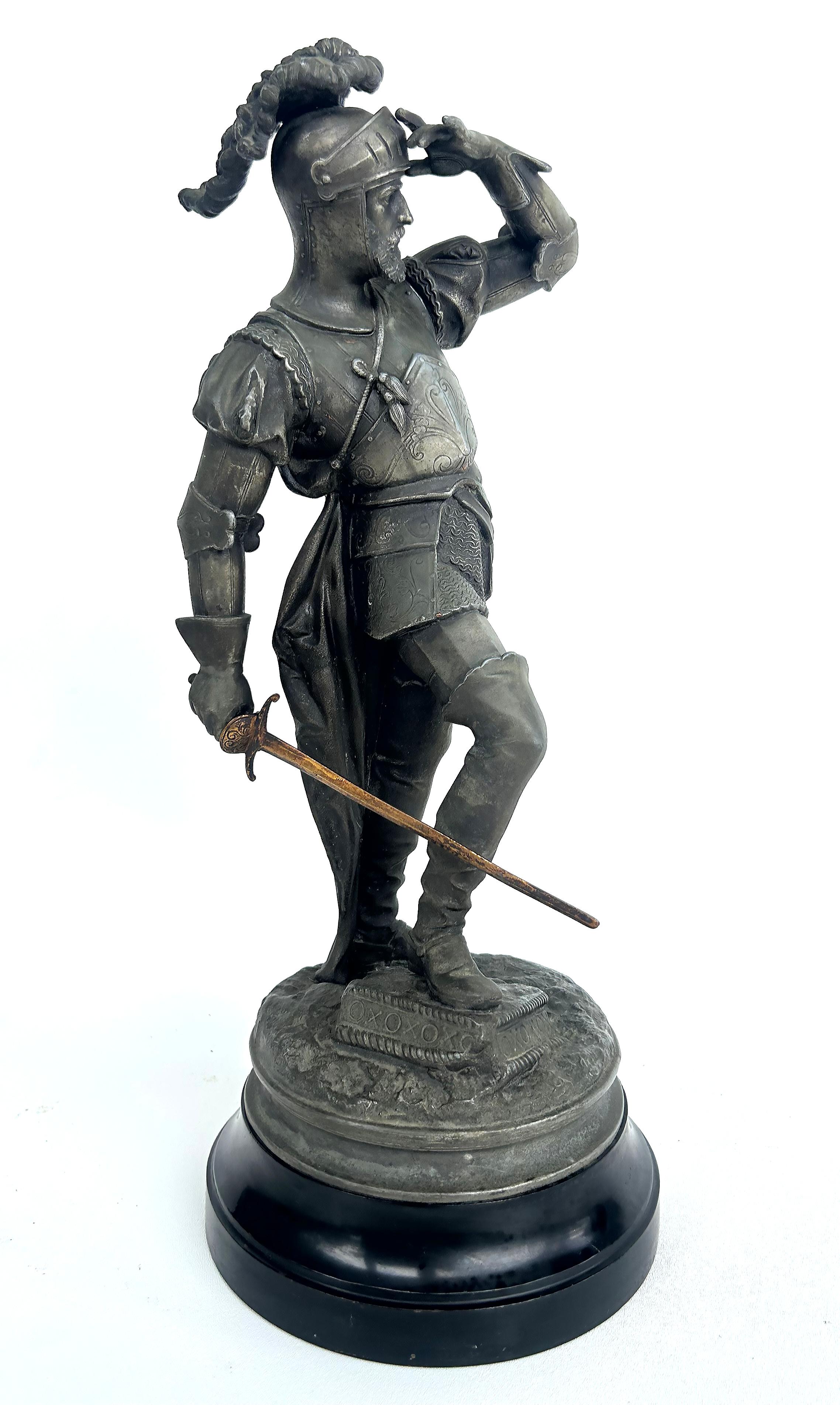 Antique Detailed Spelter Statues of Spanish Conquistadors, Pair 2