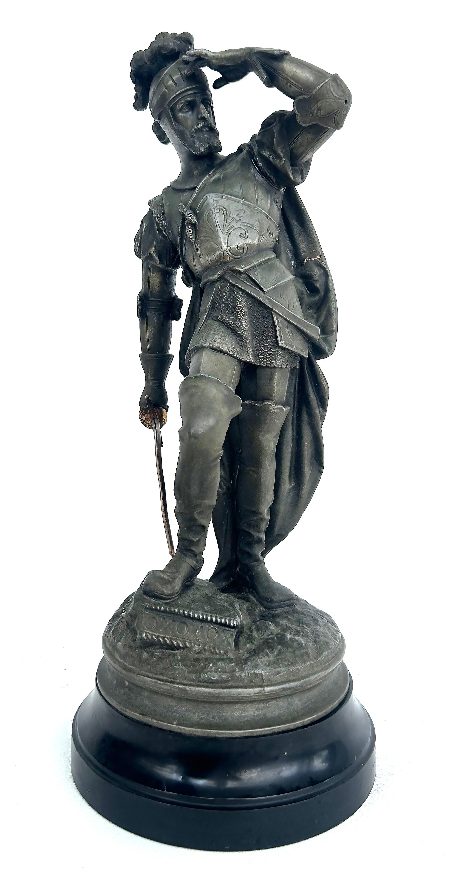 Antique Detailed Spelter Statues of Spanish Conquistadors, Pair 3