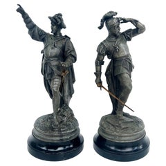 Antique Detailed Spelter Statues of Spanish Conquistadors, Pair