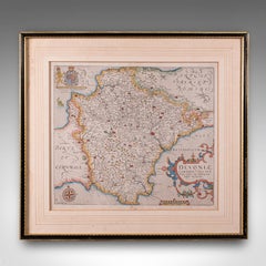 Antike Karte der Grafschaft Devon, Englisch, gerahmt 17. Jahrhundert Atlas Kartographie, C.1650